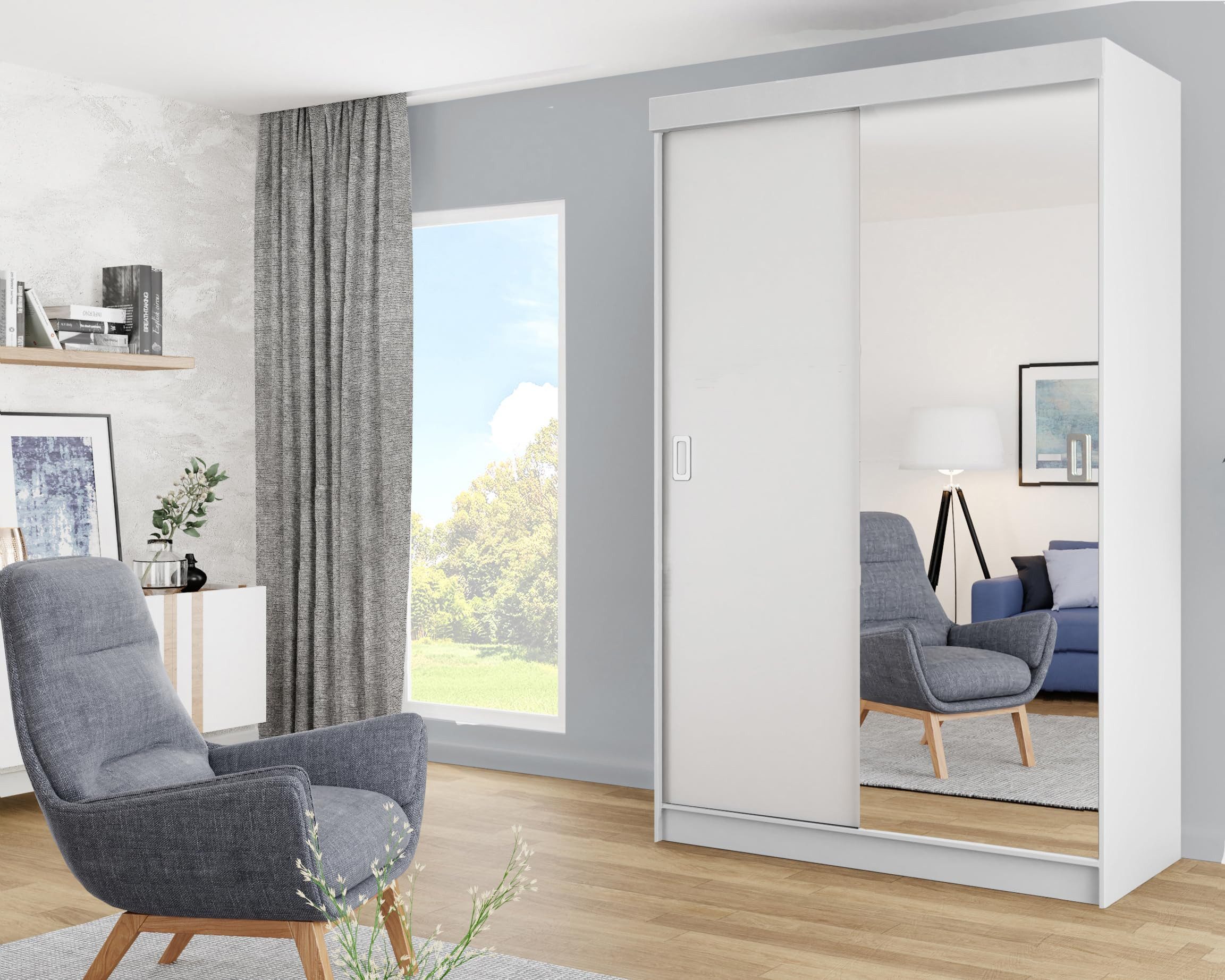 KIER FURNITURE Schwebetürenschrank Schrank Schlafzimmer BILL, Kleiderschränke – 138x205x59 cm