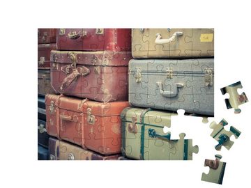 puzzleYOU Puzzle Vintage-Reisekoffer aus Leder, 48 Puzzleteile, puzzleYOU-Kollektionen Nostalgie