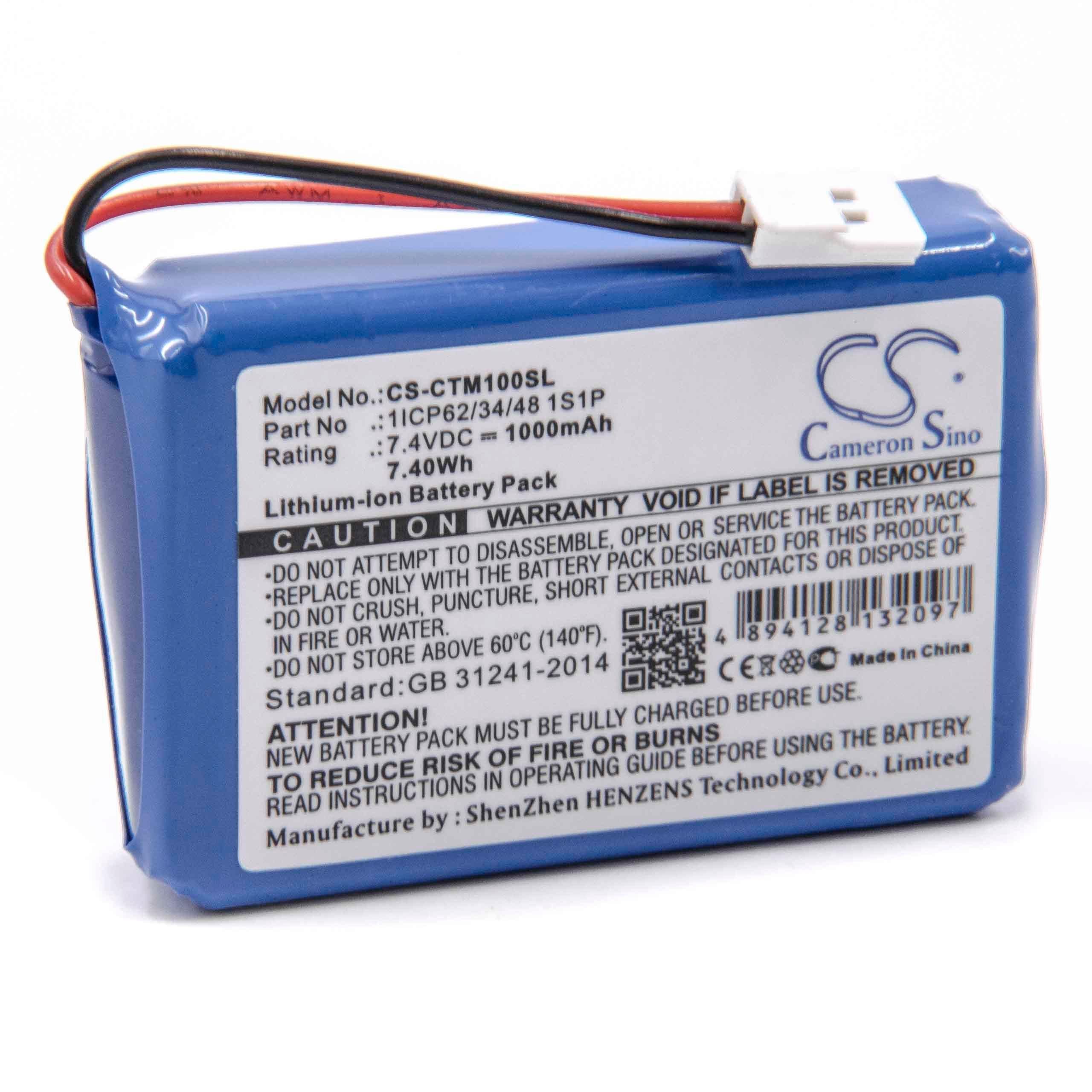 vhbw kompatibel mit CTMS Eurodetector Akku Li-Ion 1000 mAh (7,4 V)