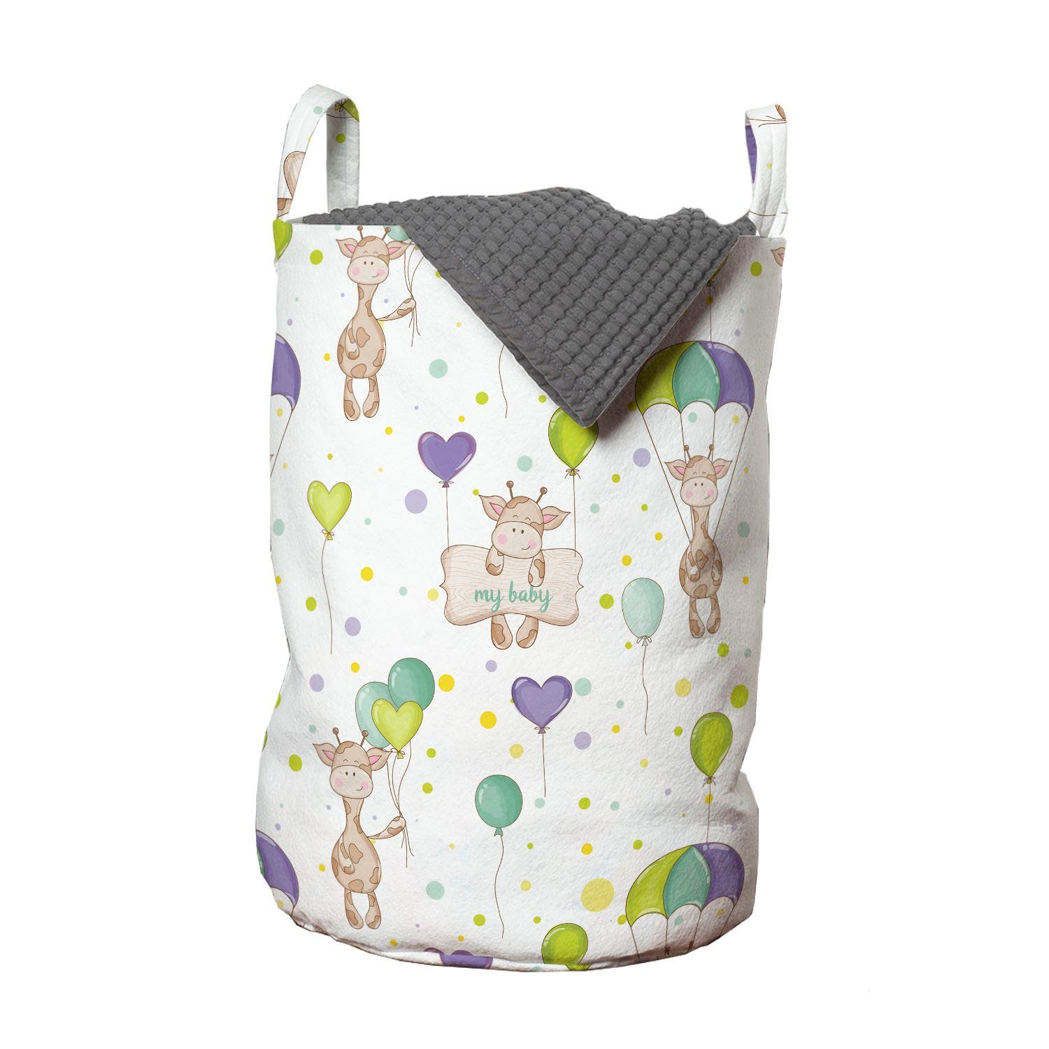 Abakuhaus Wäschesäckchen Wäschekorb mit Griffen Kordelzugverschluss für Waschsalons, Baby Infant Giraffen Fliegen