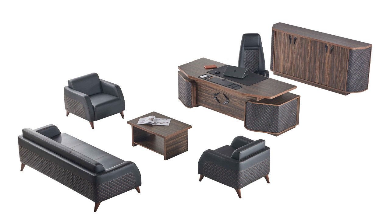 JVmoebel Büromöbel-Set Komplett-Set für das Homeoffice mit Leder Couch und Schreibtisch, (Sessel), Made in Europa