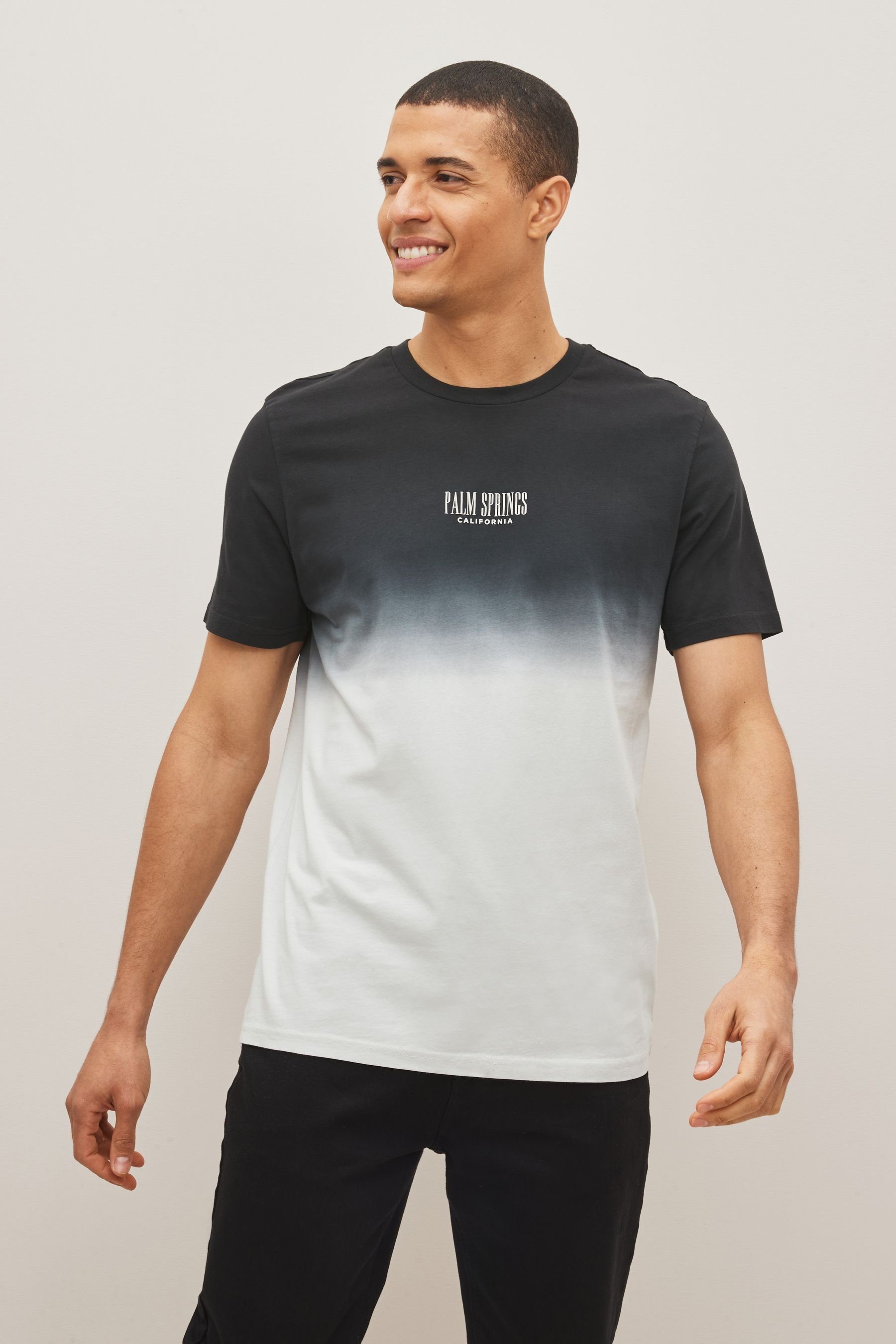 T-Shirt Black/Grey in (1-tlg) Next Tauchfärboptik T-Shirt