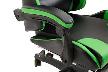 TPFLiving Gaming-Stuhl India mit bequemer Rückenlehne - höhenverstellbar und 360° drehbar (Schreibtischstuhl, Drehstuhl, Chefsessel, Konferenzstuhl), Gestell: Kunststoff schwarz - Sitz: Kunstleder schwarz/grün