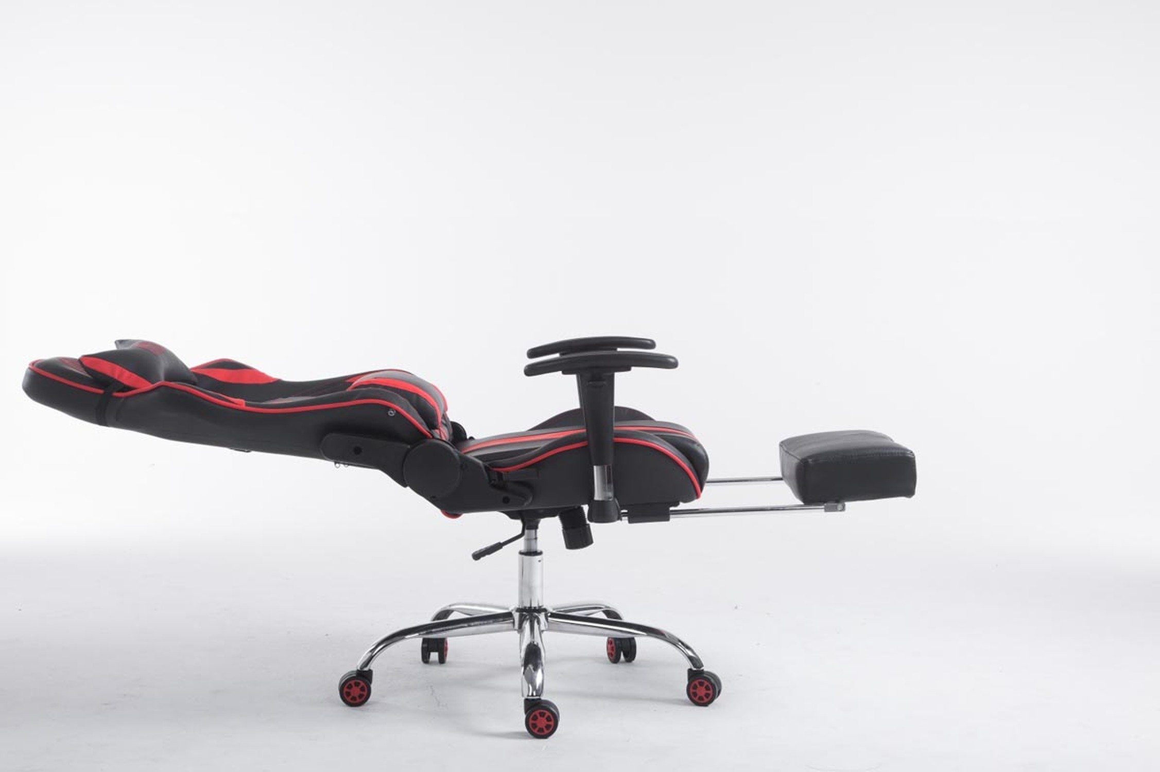 Metall 360° Rückenlehne Sitzfläche: (Schreibtischstuhl, und bequemer Drehstuhl, - - Gaming-Stuhl TPFLiving chrom Limitless mit Racingstuhl, Gestell: Kunstleder Chefsessel), Gamingstuhl, schwarz/rot höhenverstellbar drehbar