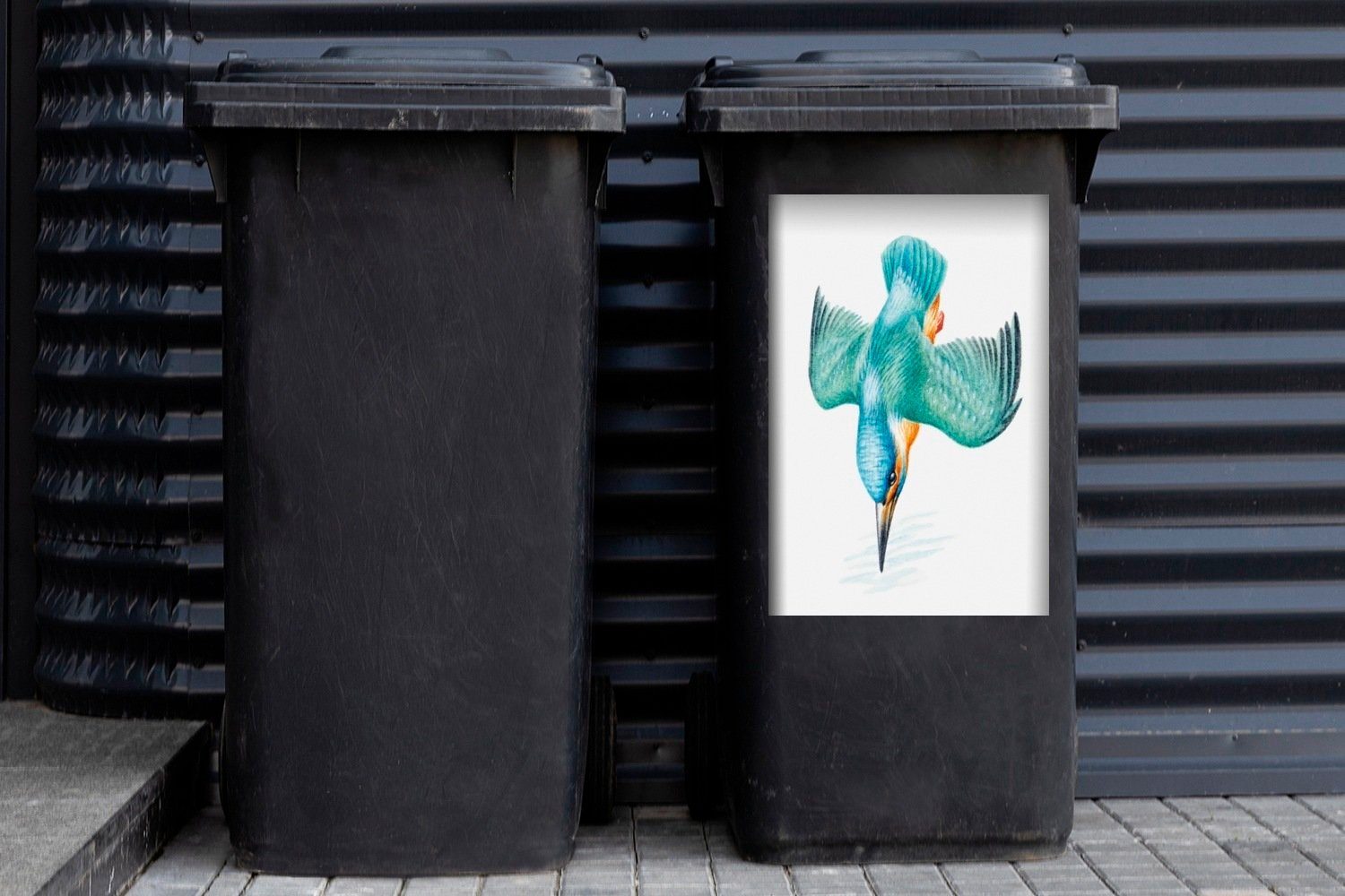 Wandsticker Federn Sticker, St), - Aquarell Vogel MuchoWow - Container, (1 Mülleimer-aufkleber, Mülltonne, Abfalbehälter