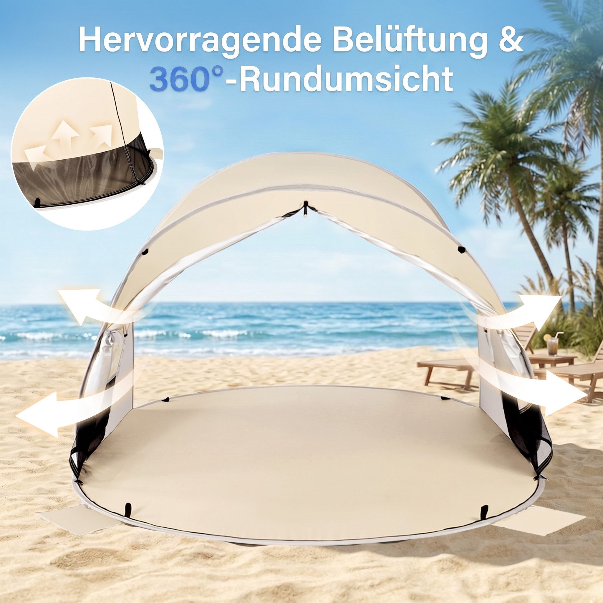 Wolfwise Kuppelzelt Strandmuschel Pop-Up Zelt mit UV-Schutz 50+, 2-6 Personen Strandzelt, Personen: 6 (Set, 1 x Zelt, mit Transporttasche), UV-Schutz 50+, Wasse – Bild 3 von 5
