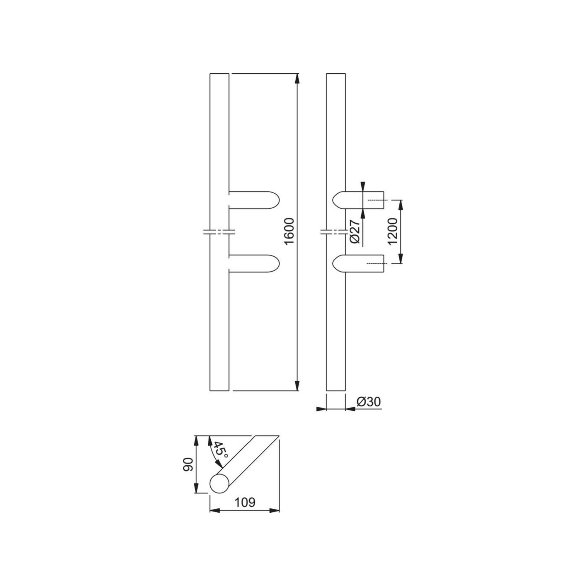 HOPPE Möbelgriff HOPPE HT-Stoßgriff E5012,gerade, L1600, Durchmesser 30 Edelstahl matt