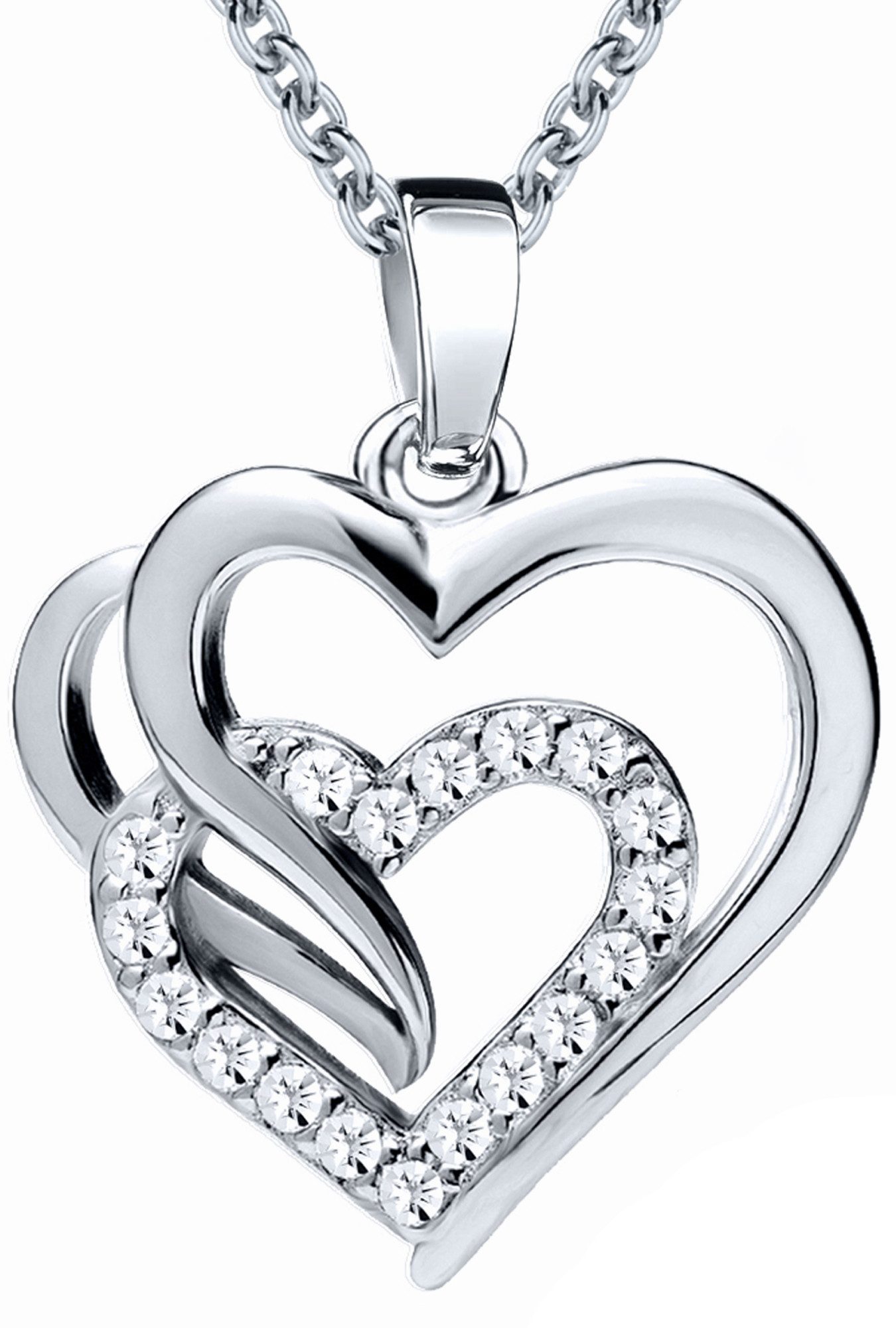 Herzkette Halskette 925 Silber Zirkonia Kette mit Herz-Anhänger Silberkette