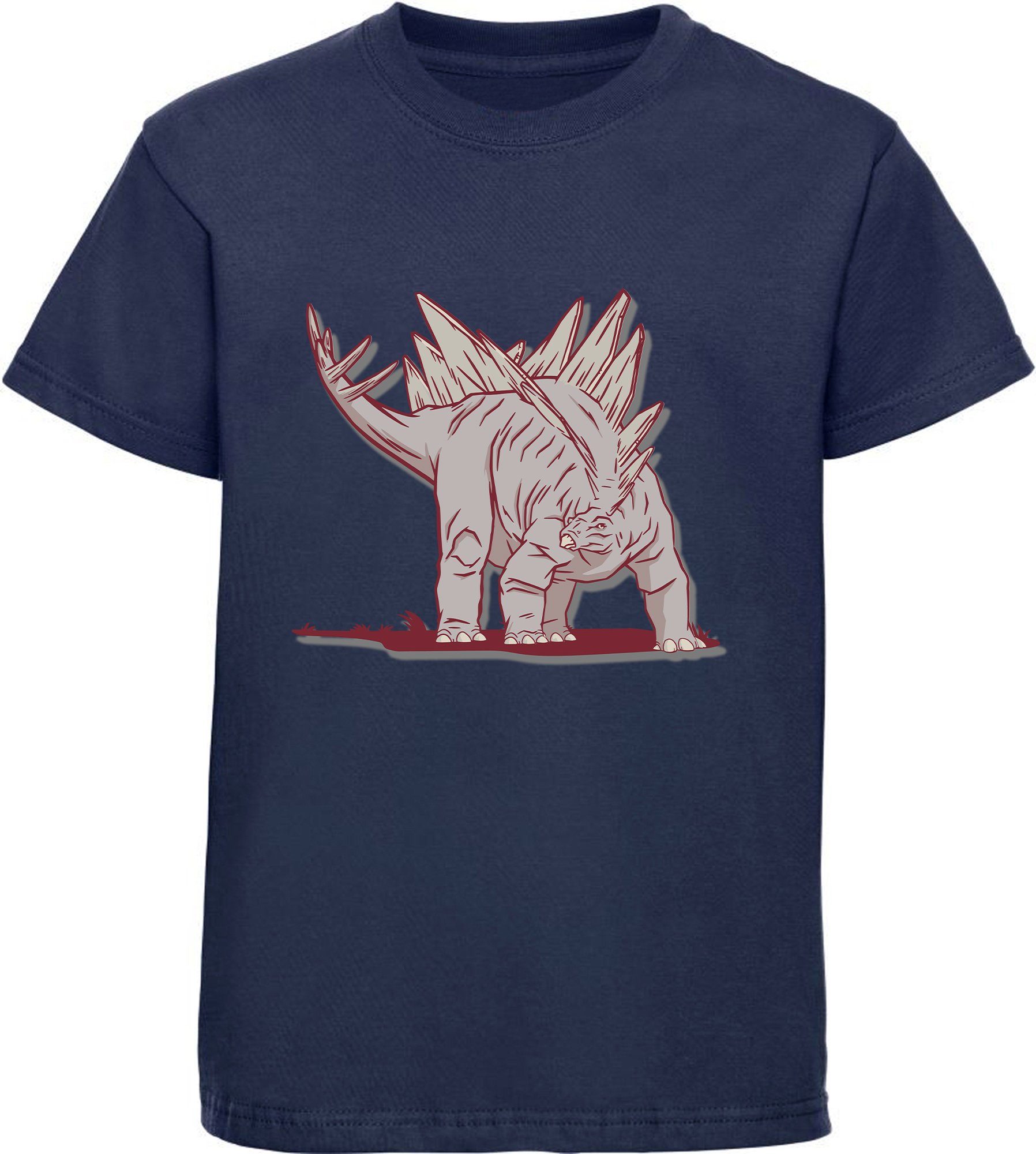 navy bedrucktes Stegosaurus i88 weiß, schwarz, blau, rot, Kinder mit blau Dino, MyDesign24 Print-Shirt T-Shirt mit Baumwollshirt