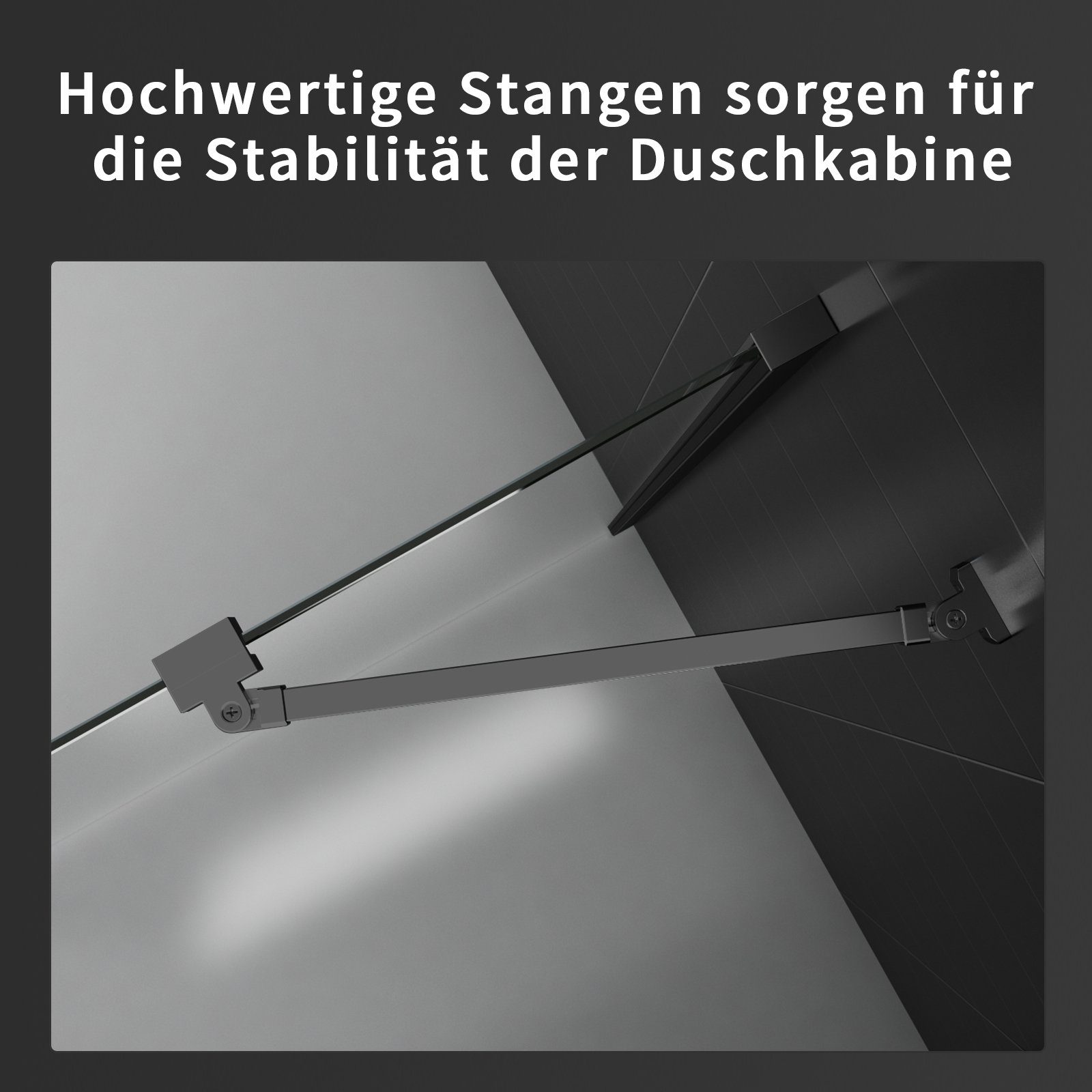 In Duschwand-Stabilisationsstange 180°drehbar 4-8mm 48cm, Duschwand Duschkabinen, für Boromal für flexibel Walk (Haltestange Schwarz Stabilisator Seitenwand),