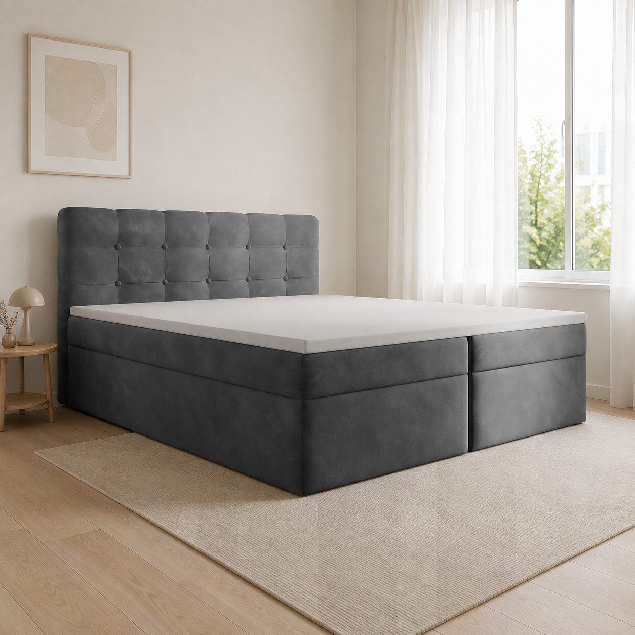 Goldstoff Boxspringbett "FADO" 140x200–180x200 cm mit Bettkasten - Komfort & Stauraum Deluxe (Komfortbett mit Federkern und Stauraum - Modernes Bett 140 160 180 cm, 1-St., mit Stauraum und Topper - Komfortables Doppelbett modern), 140/160/180 x 200cm - Luxuriöses Schlafvergnügen