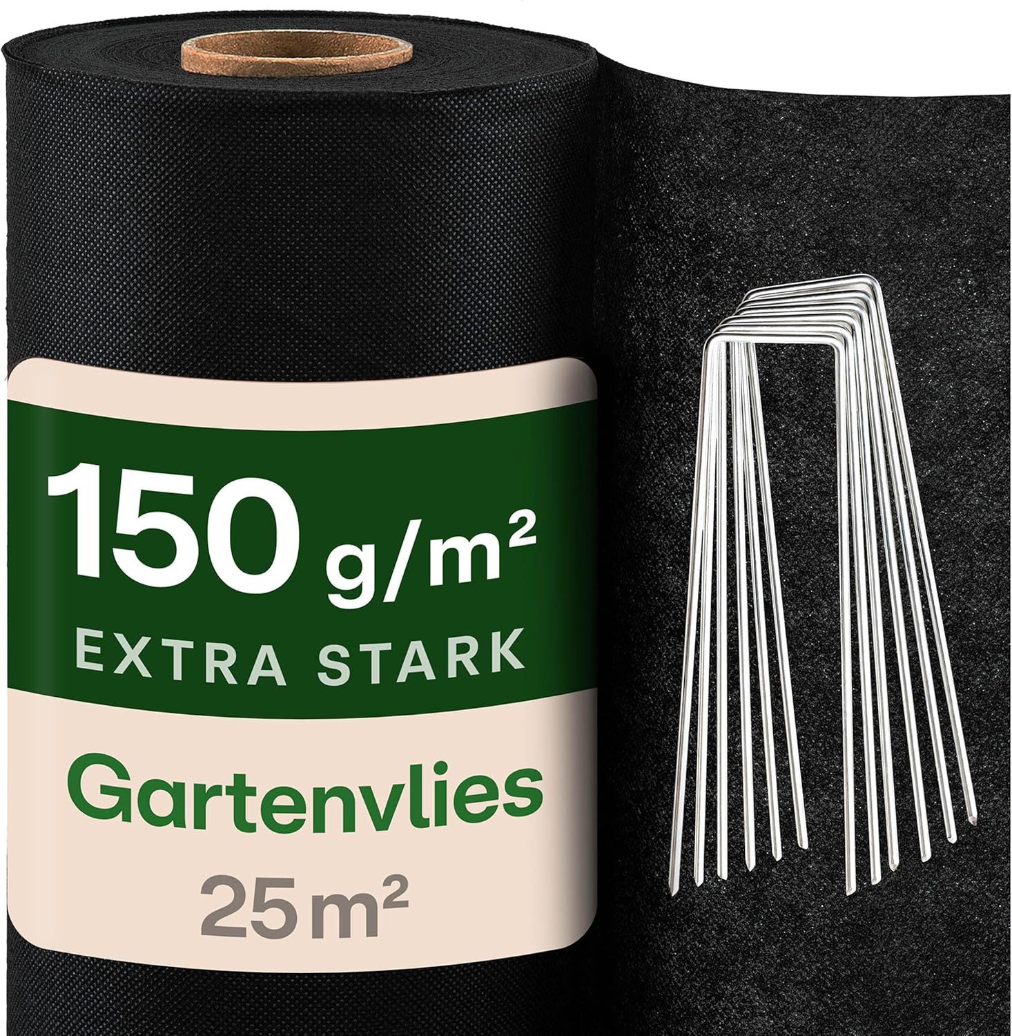 Praknu Gartenvlies Unkrautvlies 150g/m² – 25 m² (1×25 m) mit 12 ...