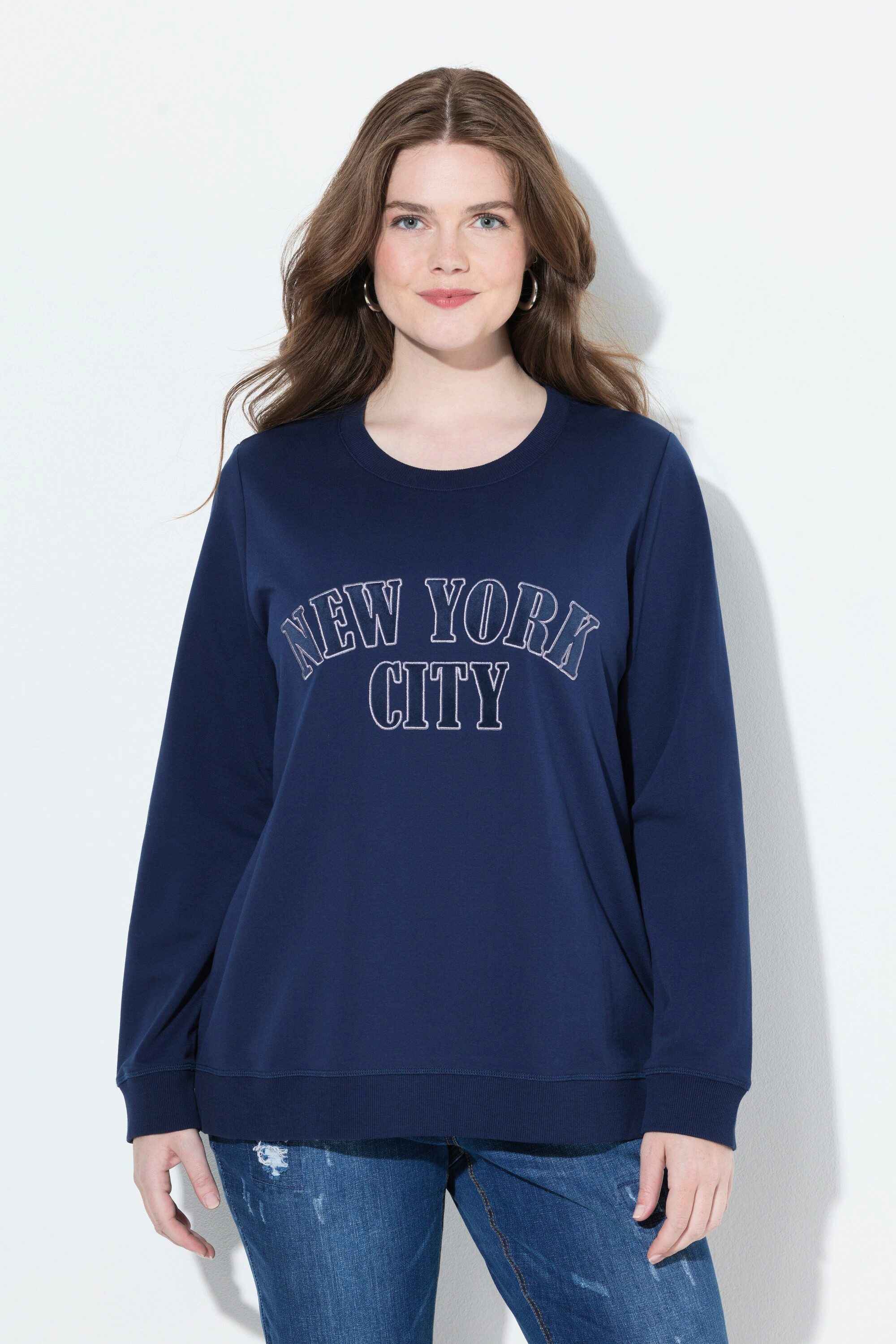 Ulla Popken Sweatshirt Sweat-Pullover Stickerei V-Ausschnitt günstig online kaufen