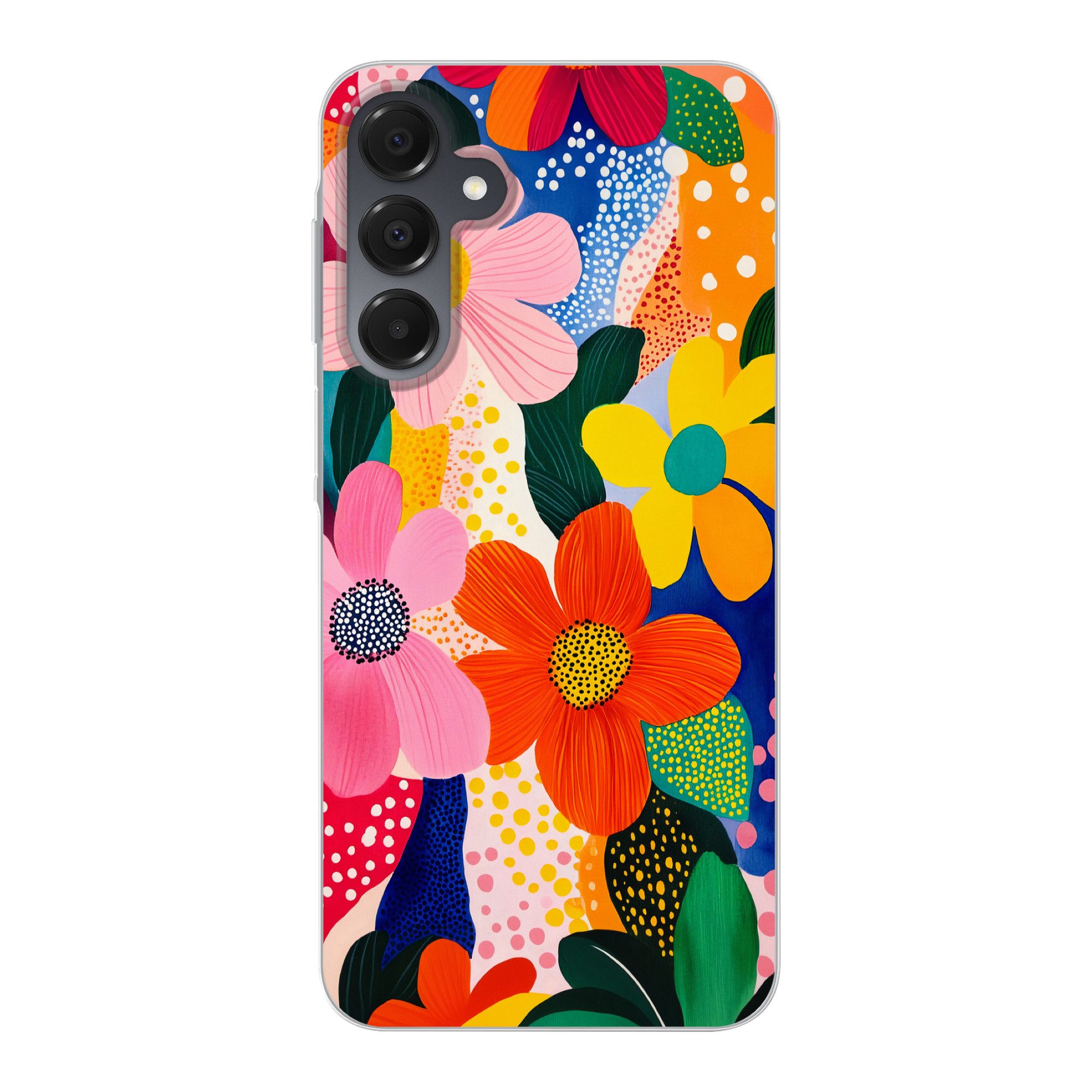 MuchoWow Handyhülle für Samsung Galaxy A16 5G Blumen - Bunt - Tupfen, Phone Case, Silikon, Schutzhülle Dünn