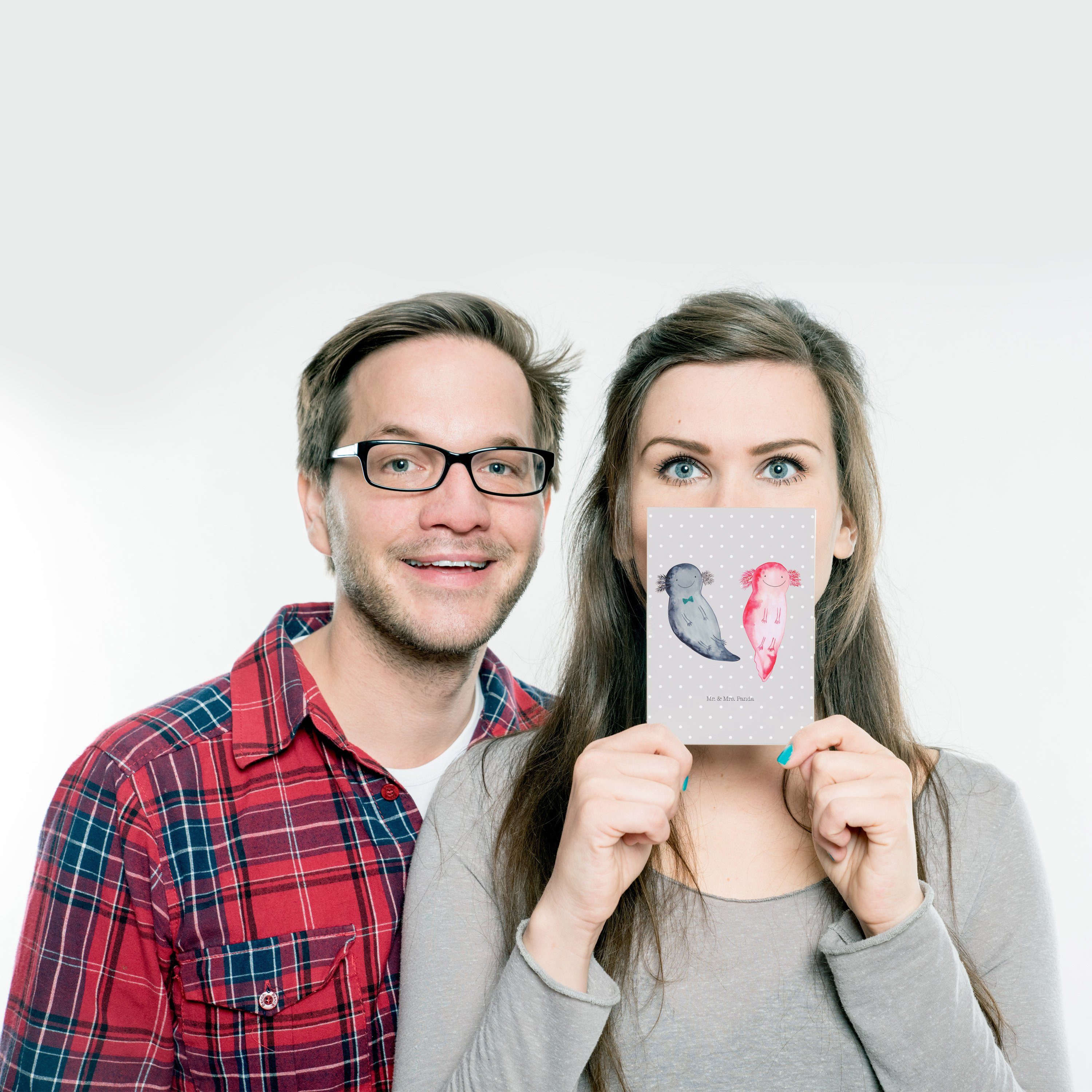 Mr. & Mrs. - Panda Axolotl - Liebe, Axel+Lotte Pastell Postkarte große Geschenk, Ver Grau Liebe