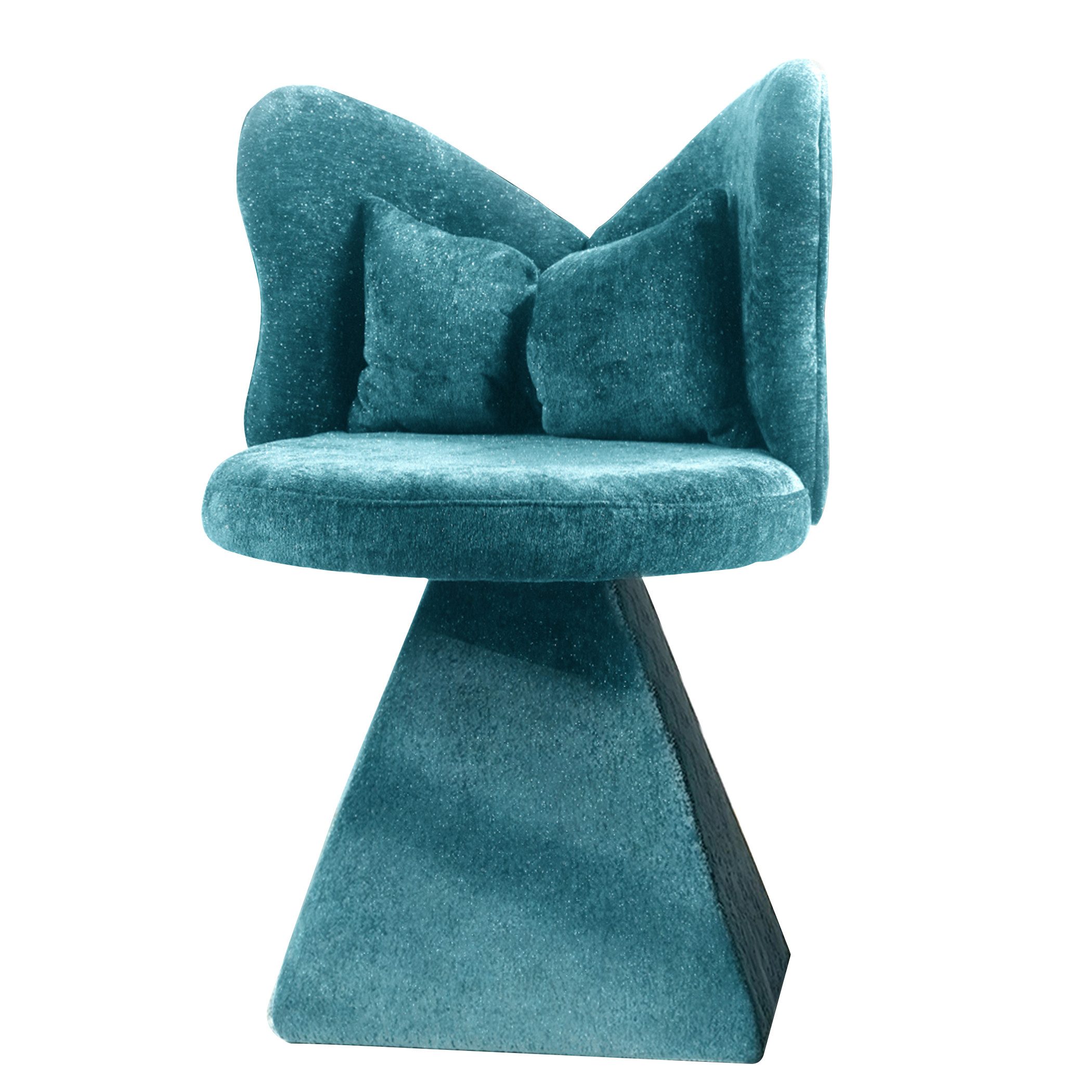 SeedWave Drehsessel Chenillestoff Schminkhocker ohne Armlehnen mit 360°-Drehfunktion, Polsterstuhl inkl. 1 × Schleifenkissen, dreieckige Basis