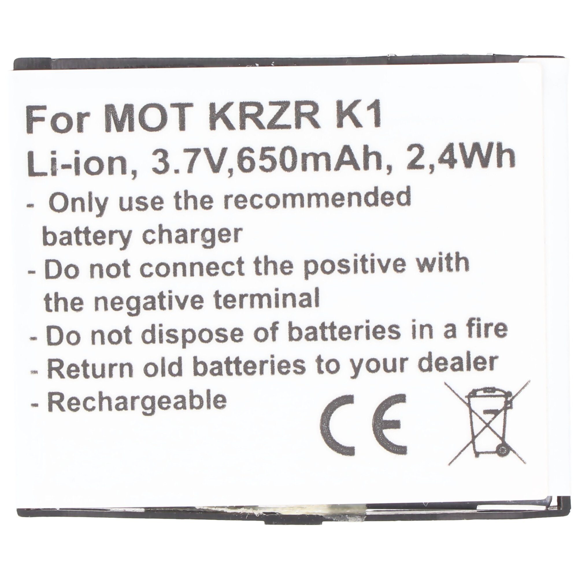 CFNN1043 Motorola (3,7 KRZR Akku 650 V) BC50, AccuCell von K1, mAh Smartphone-Akku AccuCell