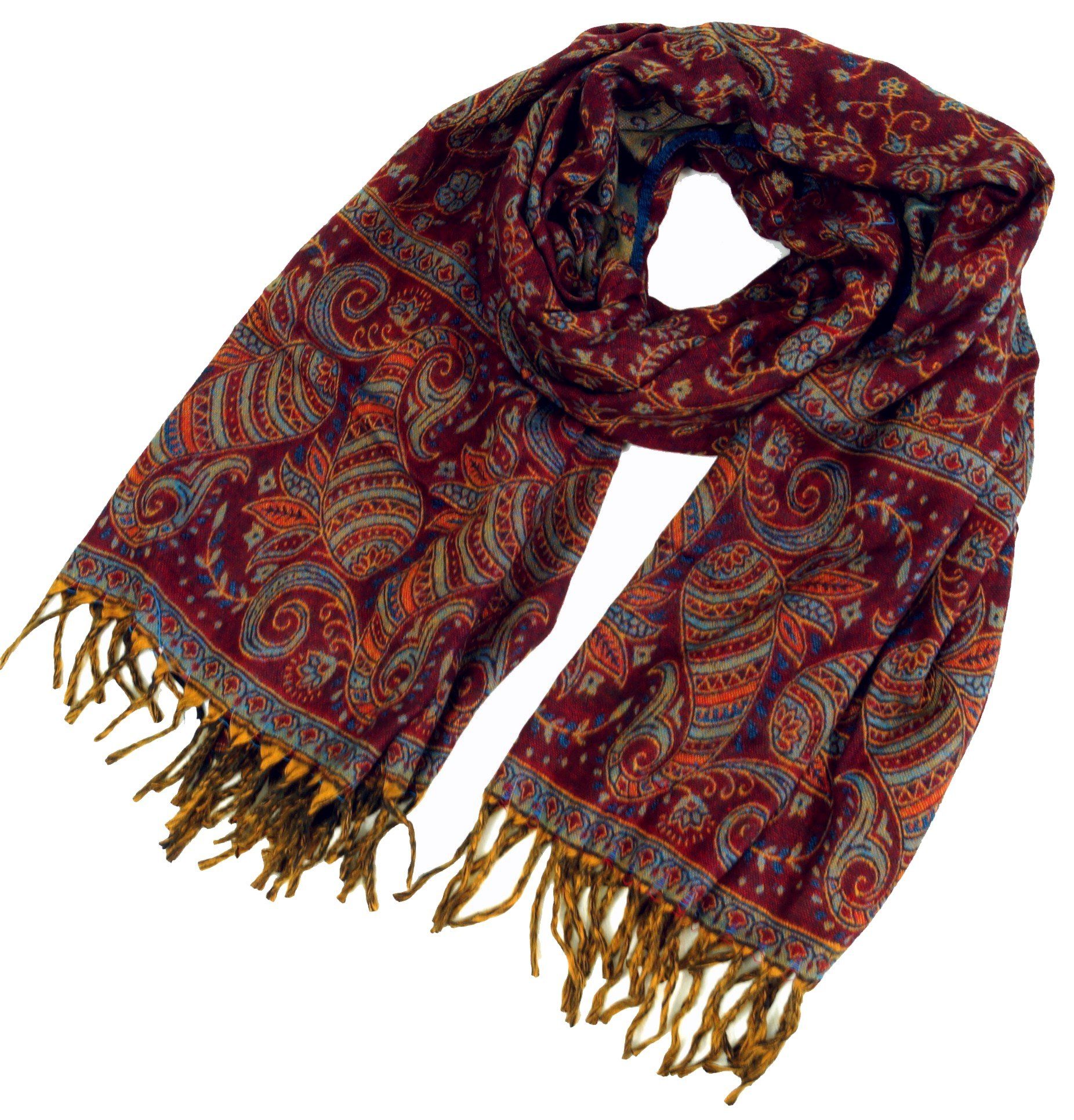 Guru-Shop Halstuch Weicher Schal Stola mit Paisley Muster - weinrot