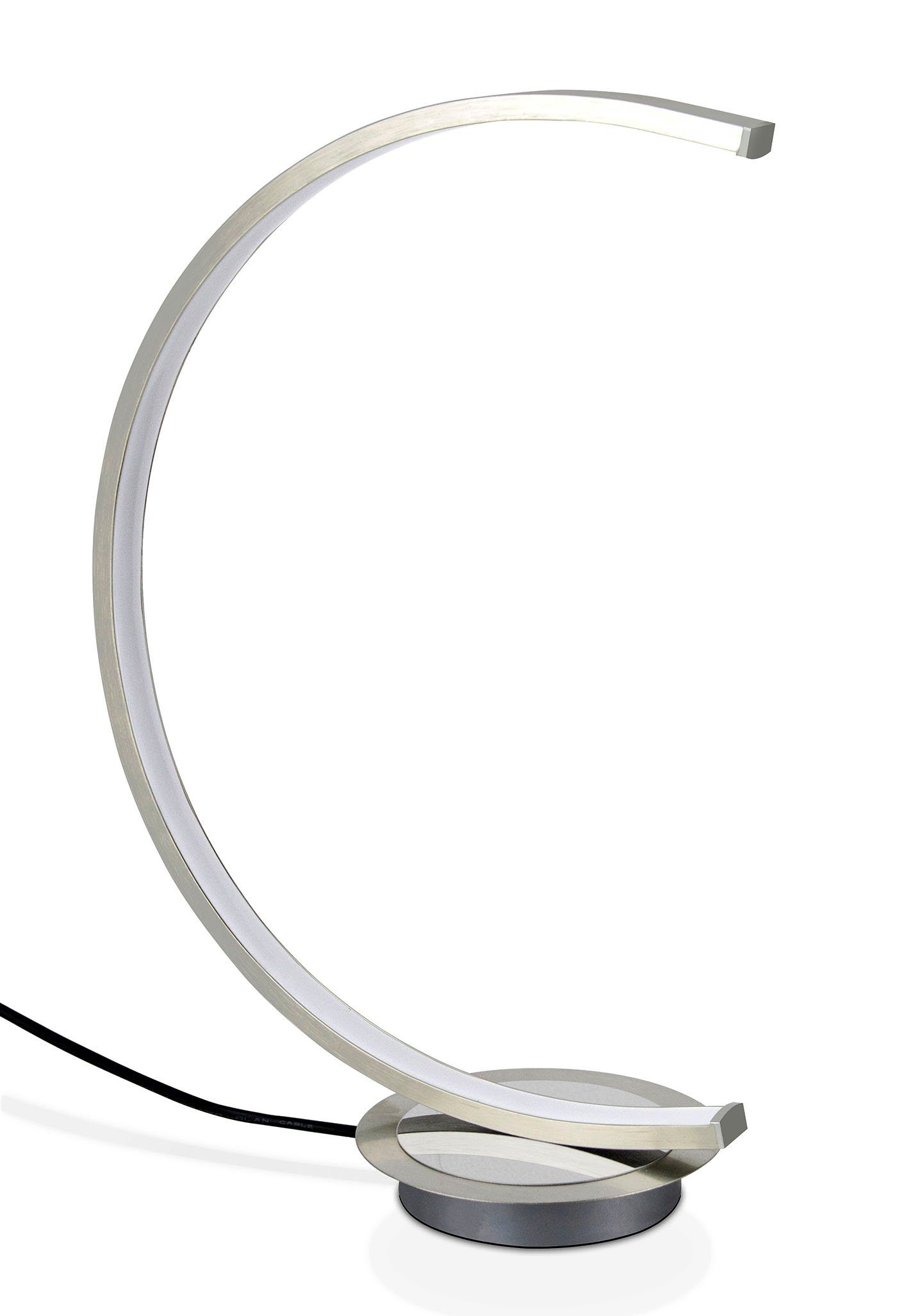 TRANGO LED Tischleuchte, Dimmfunktion, 2019-01XL dimmbar LED Lichtleiste, Schreibtischlampe in Nickel matt Halbrund *MOONLIGHT* Tischleuchte, Nachttisch Lampe inkl. je 1x 12 Watt LED Modul, 3000K warmweiß Nachttischleuchte