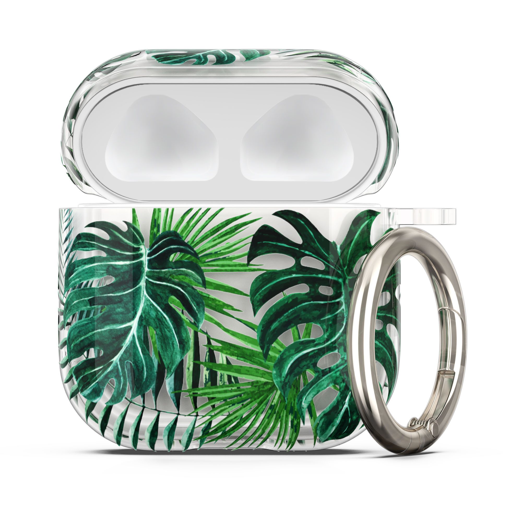 kwmobile Kopfhörer-Schutzhülle Hülle für Apple Airpods 4 Grün Transparent, Weiche TPU Schutzhülle - Cover Case Tropische Pflanzen Design