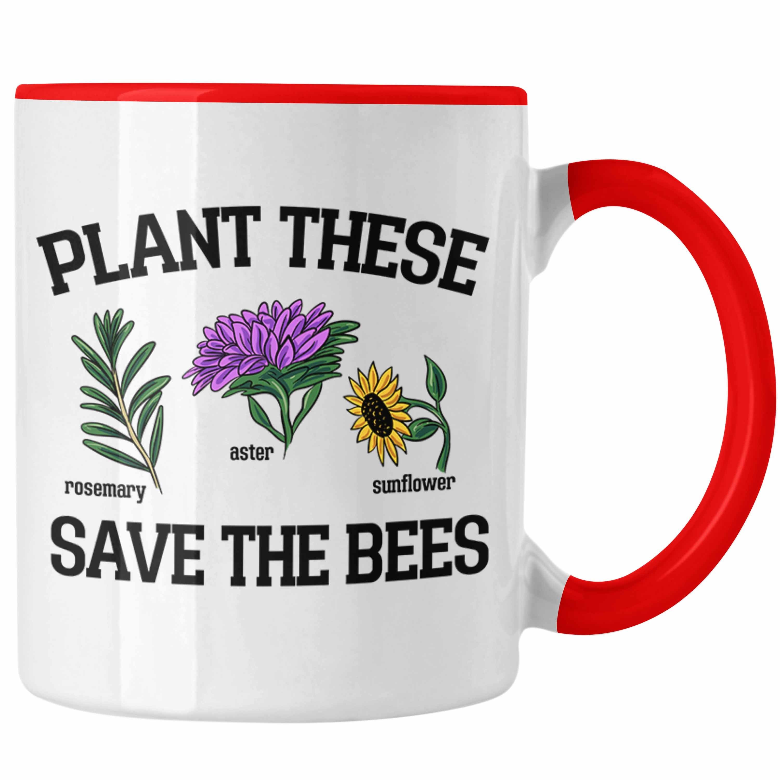 Trendation Tasse Lustige Tasse für Bienenliebhaber Plant These Save The Bees Geschenk Rot