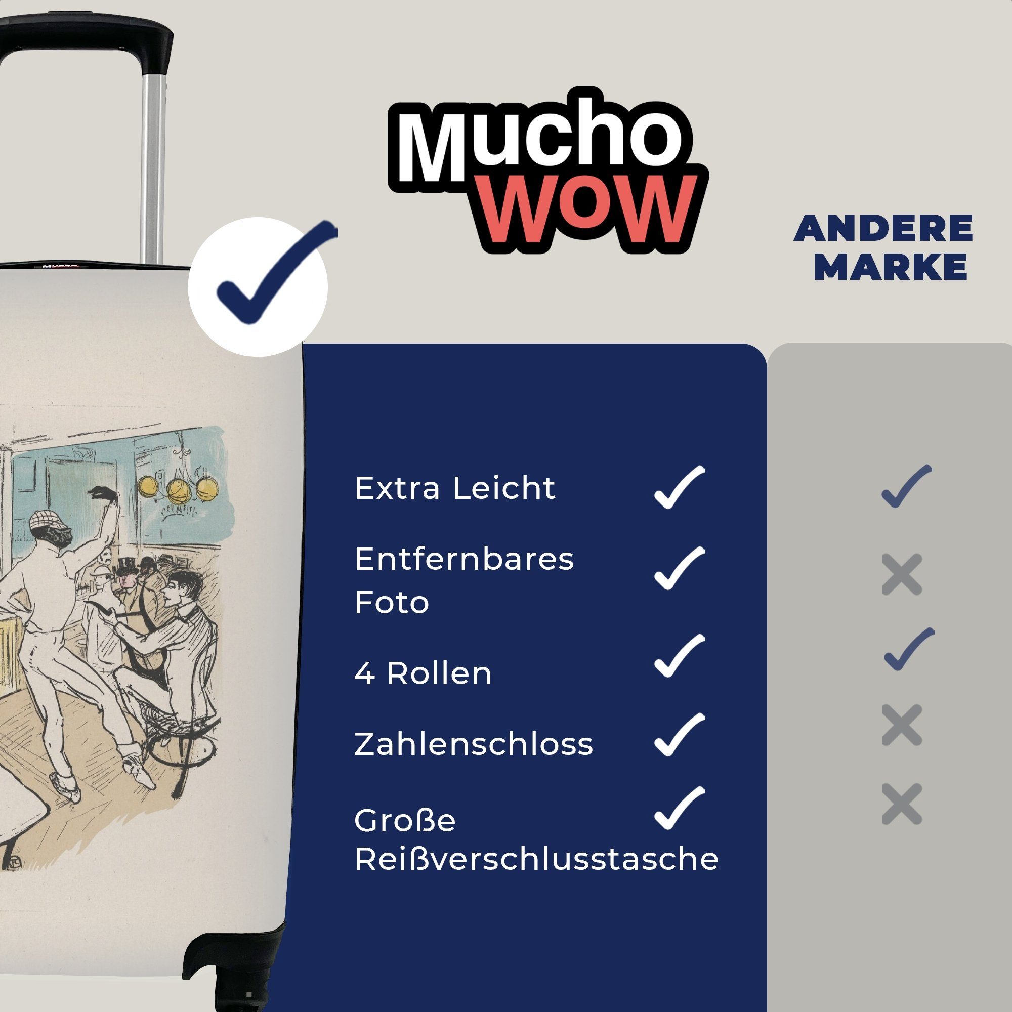 MuchoWow Handgepäckkoffer Chocolat tanzt für Reisekoffer Handgepäck Reisetasche Gemälde Henri der - rollen, von mit Rollen, Bar Achille Ferien, Trolley, 4 de, in