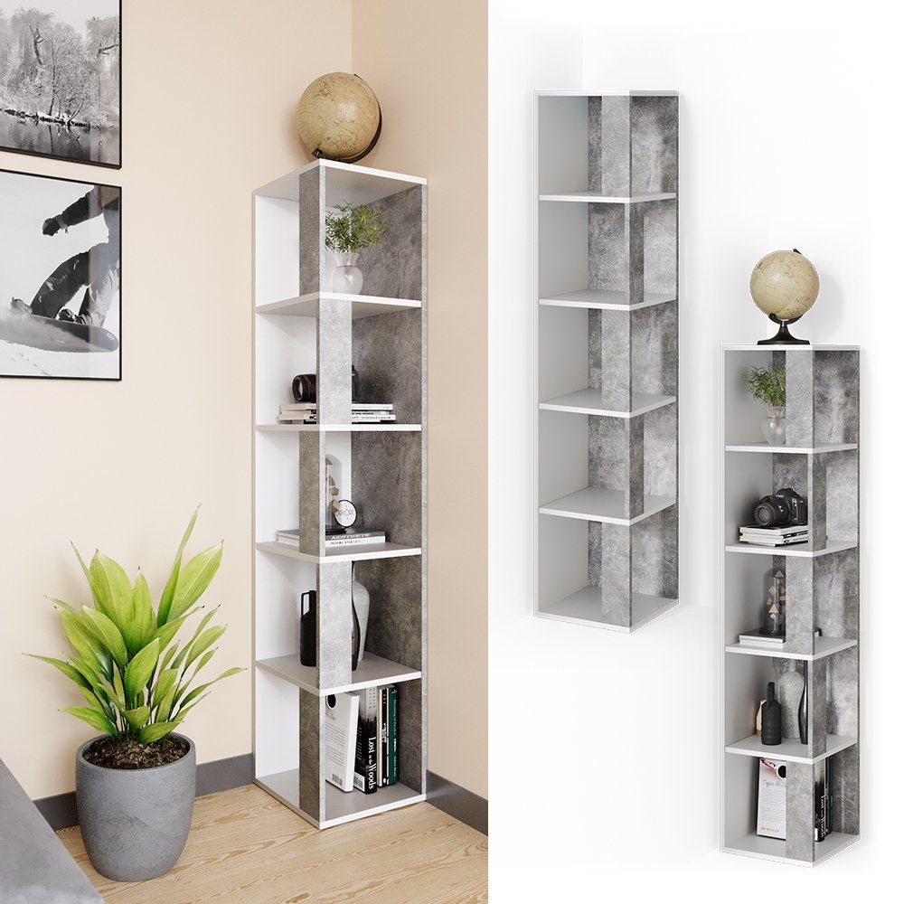 Vicco Eckregal Lio, Weiß/Beton, 33.3 x 162.2 cm günstig online kaufen