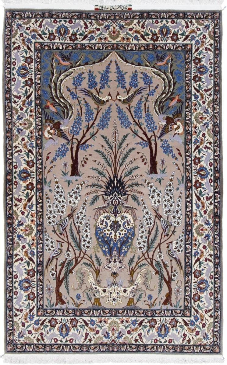 Orientteppich Isfahan Seidenkette 122x199 Handgeknüpfter Orientteppich, Nain Trading, rechteckig, Höhe: 8 mm