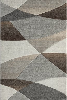 Teppich Monde Moderner Designer Wohnzimmer Teppich, Weicher Kurzflor, Hoch Tief Effekt, Konturenschnitt, Blickfang, Wellen Muster, Grau-Beige, 80 x 150 cm, the carpet, Rechteck