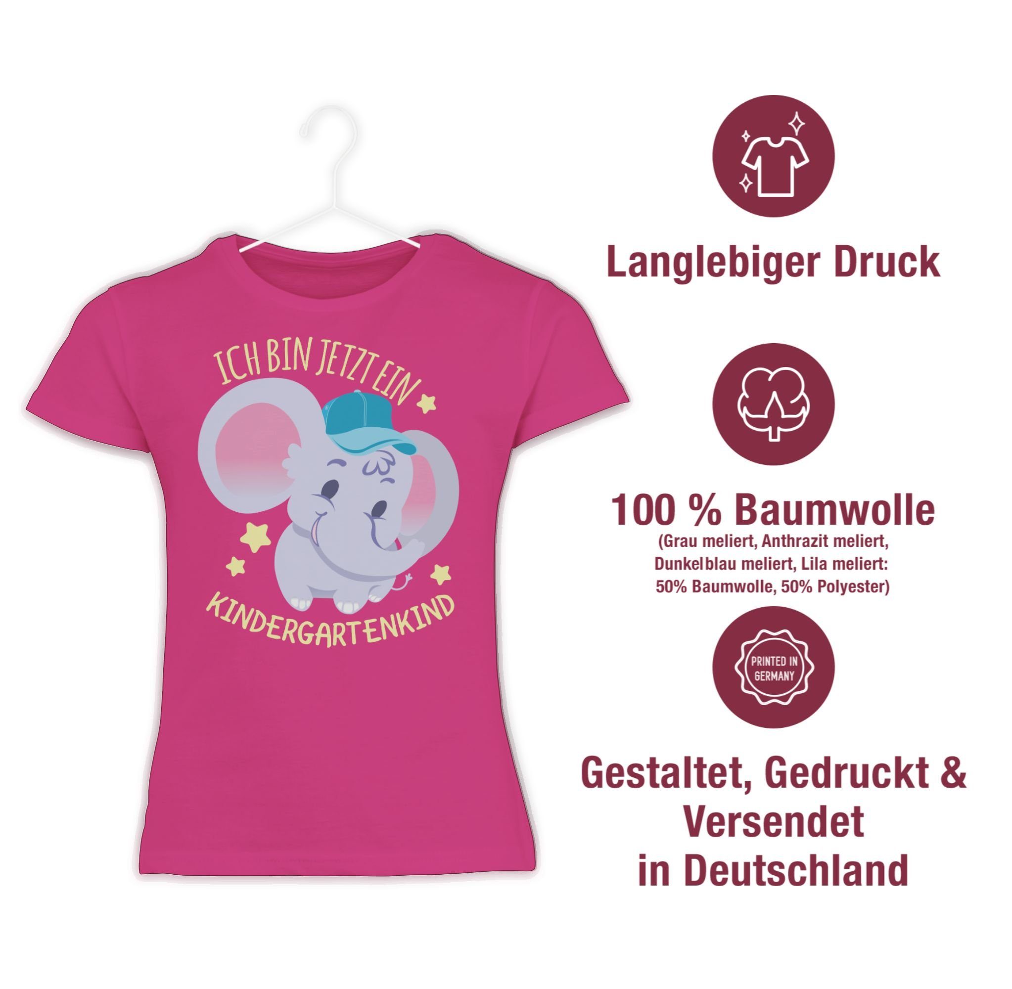 T-Shirt Fuchsia Kindergarten - ein ich Shirtracer Elefant Hallo bin 1 Kindergartenkind jetzt Süßer