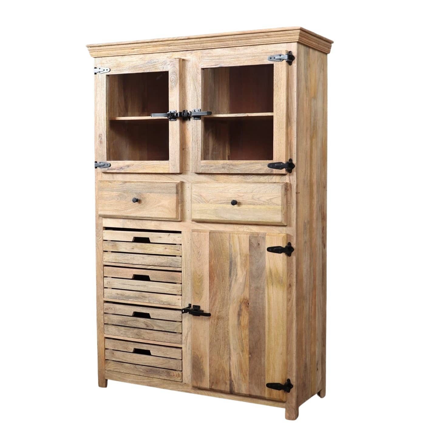 baario Mehrzweckschrank Küchenschrank STONE Vintage Buffet Design Vitrine rustikal Landhaus Massivholz Eisenbeschlag