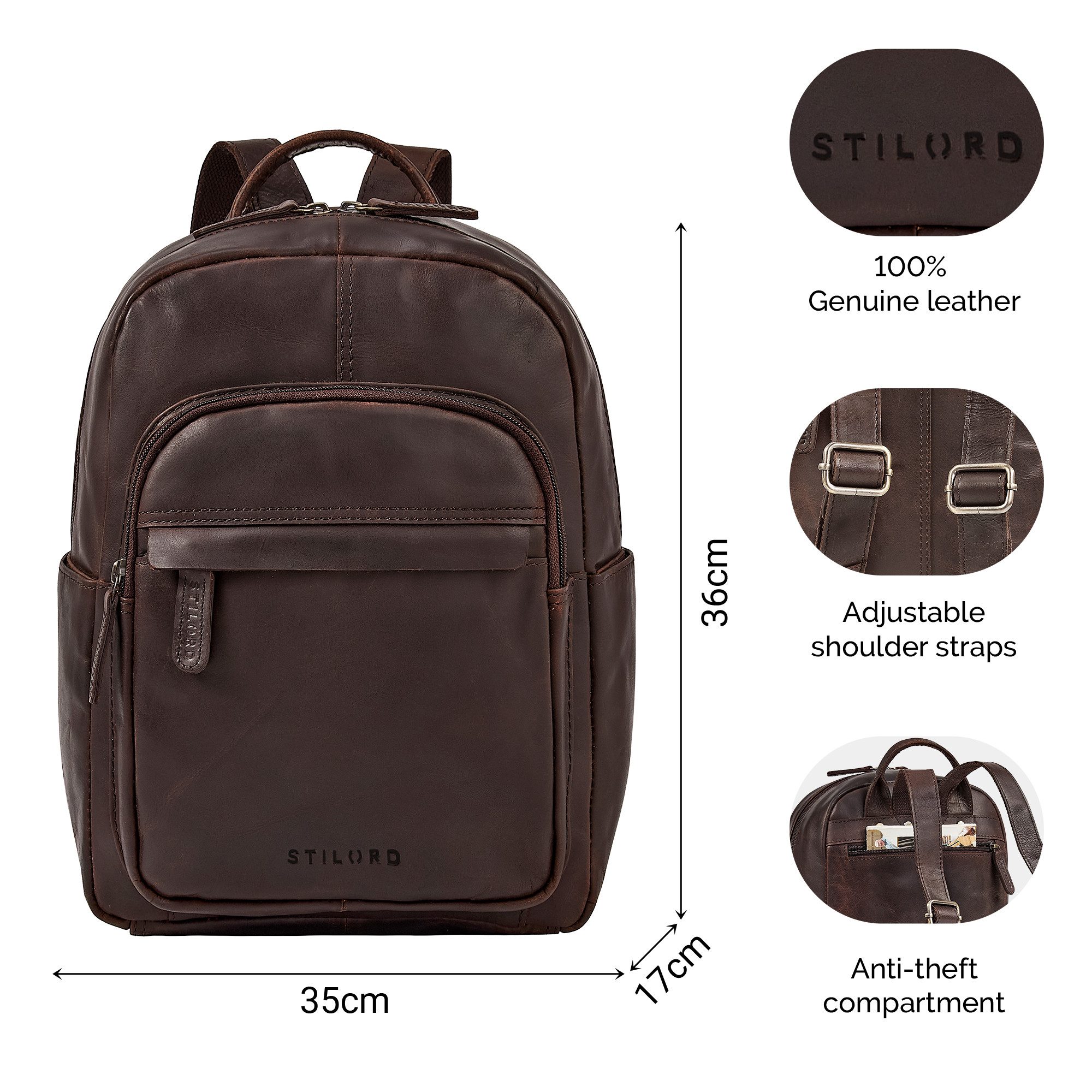 STILORD Cityrucksack "Dolores" Lederrucksack Damen Echtleder Klein