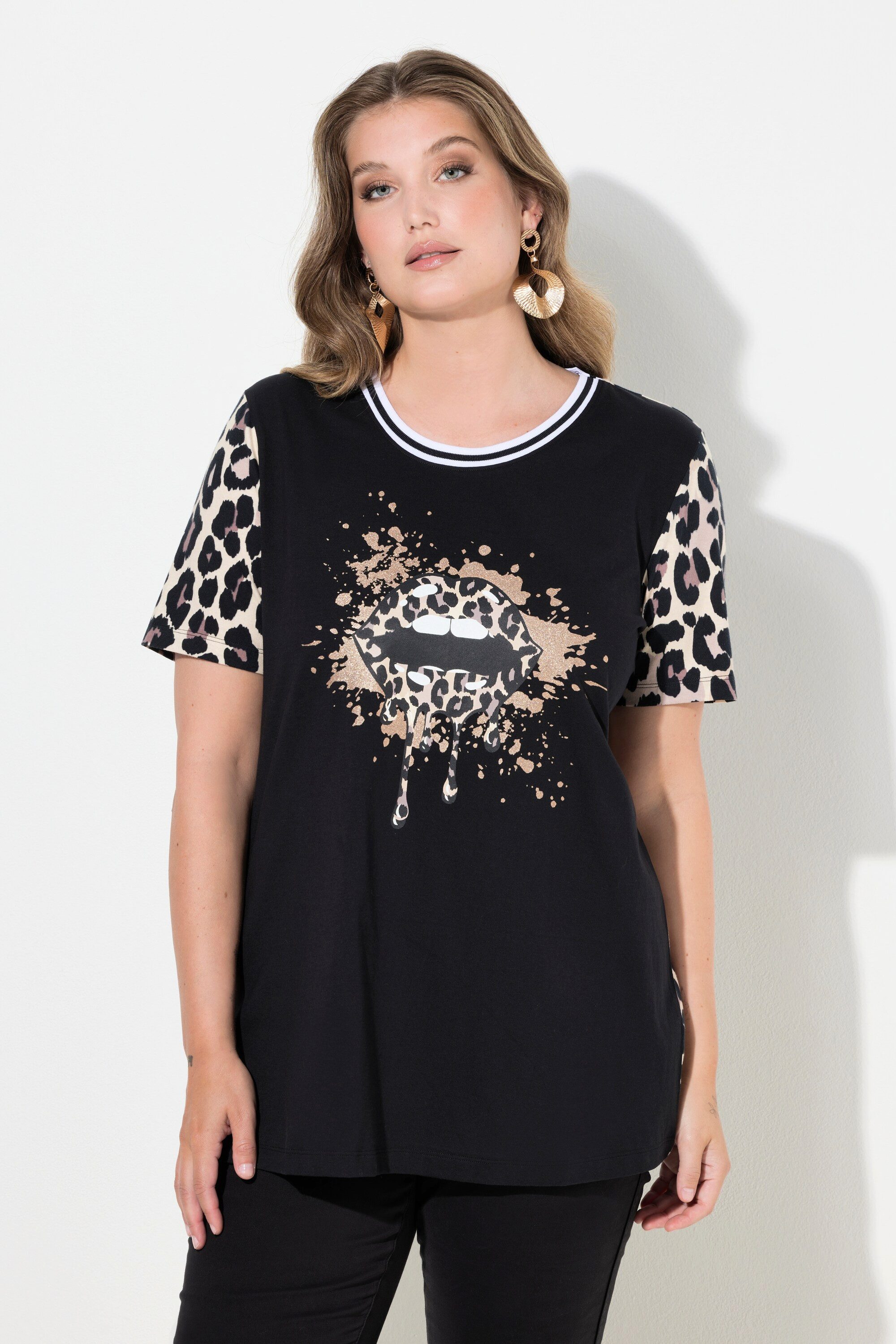MIAMODA T-Shirt T-Shirt bequeme Passform Lippen-Motiv Leo-Details