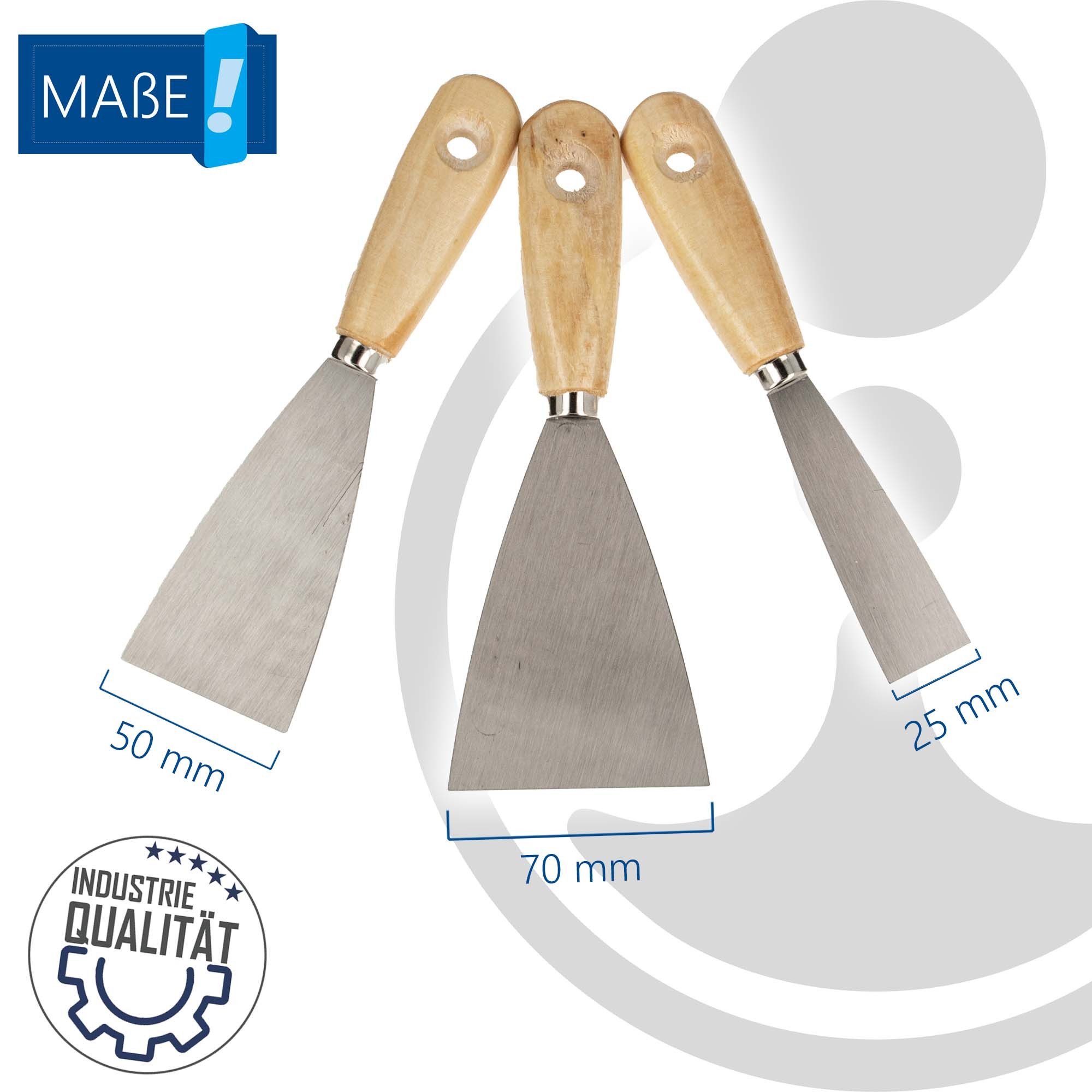 EUROTOOLS Malerspachtel Spachtel-Set 3-teilig 25 mm / 50 mm / 70 mm