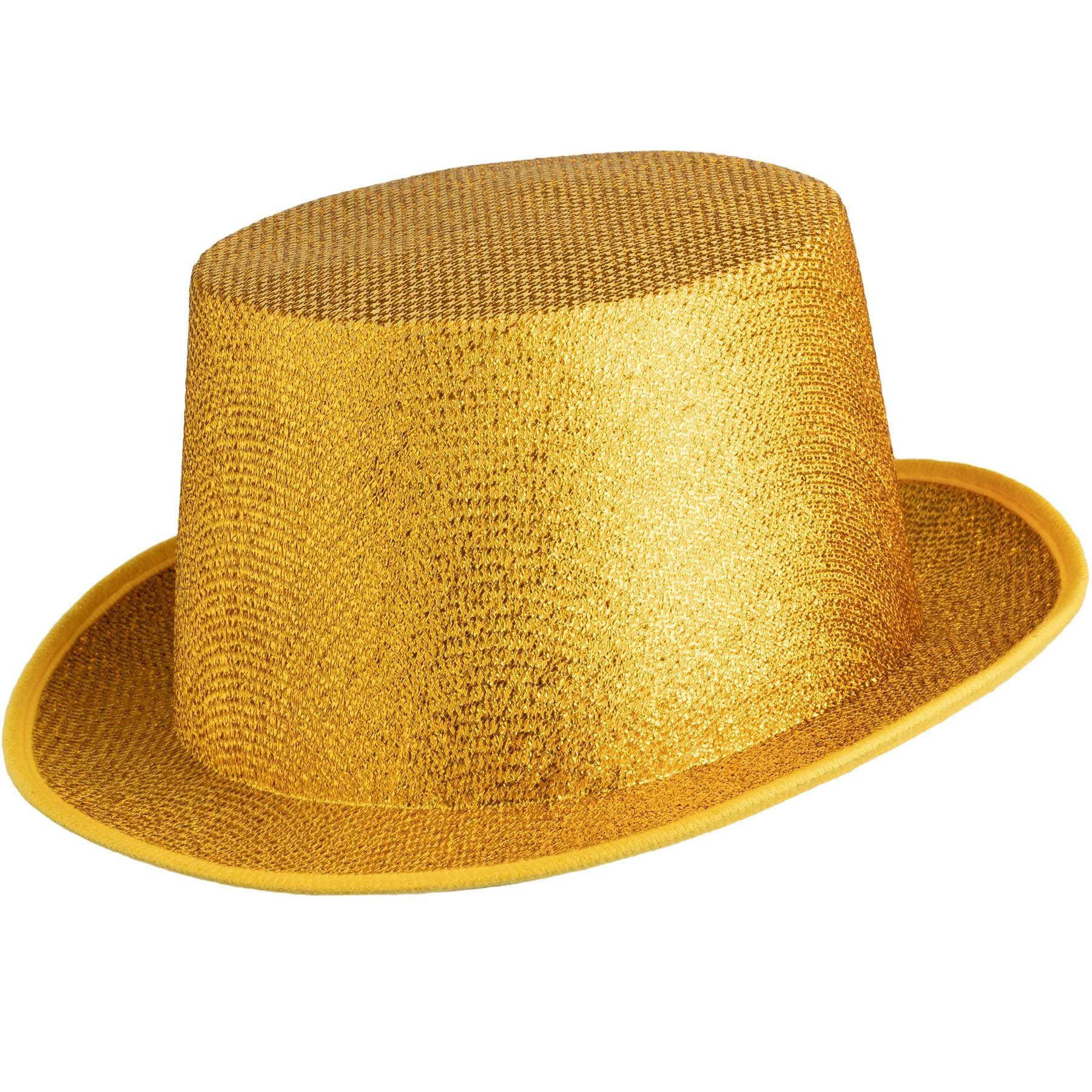 dressforfun Kostüm Faschingskleidung/Maskeradenverkleidung, Hutgröße 59/Höhe 12,5 cm, in der Farbe gold, Glitzernde Oberfläche und nach oben gewölbte Krempe