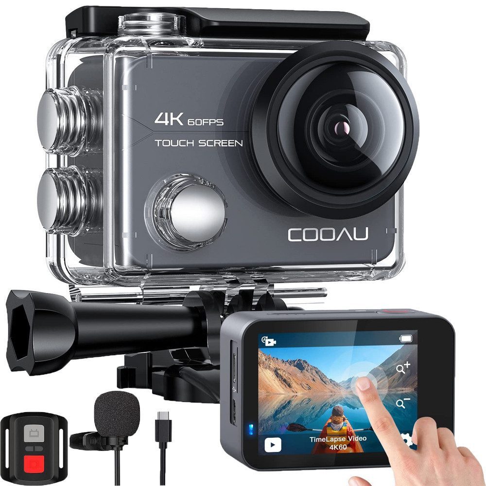 COOAU Action Cam 4K60fps 20MP Touchscreen WiFi Sport Kamaras camcorder Action Cam (4K 60fps 20MP, WLAN (Wi-Fi), Einstellbar Weitwinkel EIS Actioncam mit 2.4G Fernbedienung, gopro, 2-Zoll-IPS-empfindlicher Touchscreen und einstellbarer Weitwinkel)