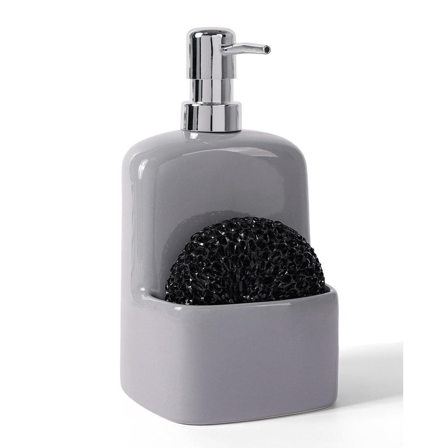 LuxusKollektion Seifenspender Keramik Seifenspender Grau 600ml mit Schwammhalter