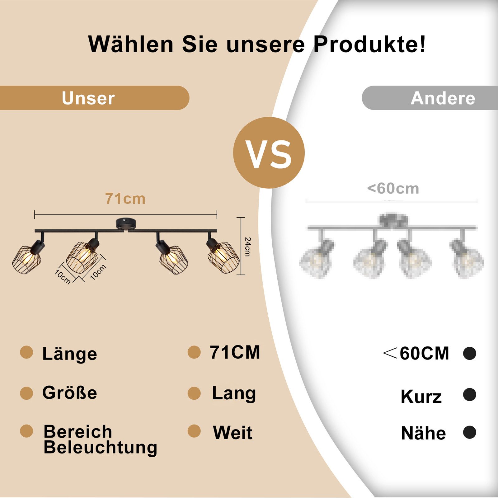 ZMH Deckenleuchte Wohnzimmer Schwarz/ Weiß 4 Flammig Deckenstrahler Drehbar 350° Flur, Metall Retro Deckenstrahler 90° Drehpunkt, ohne Leuchtmittel, IP20 Staubg – Bild 4 von 5