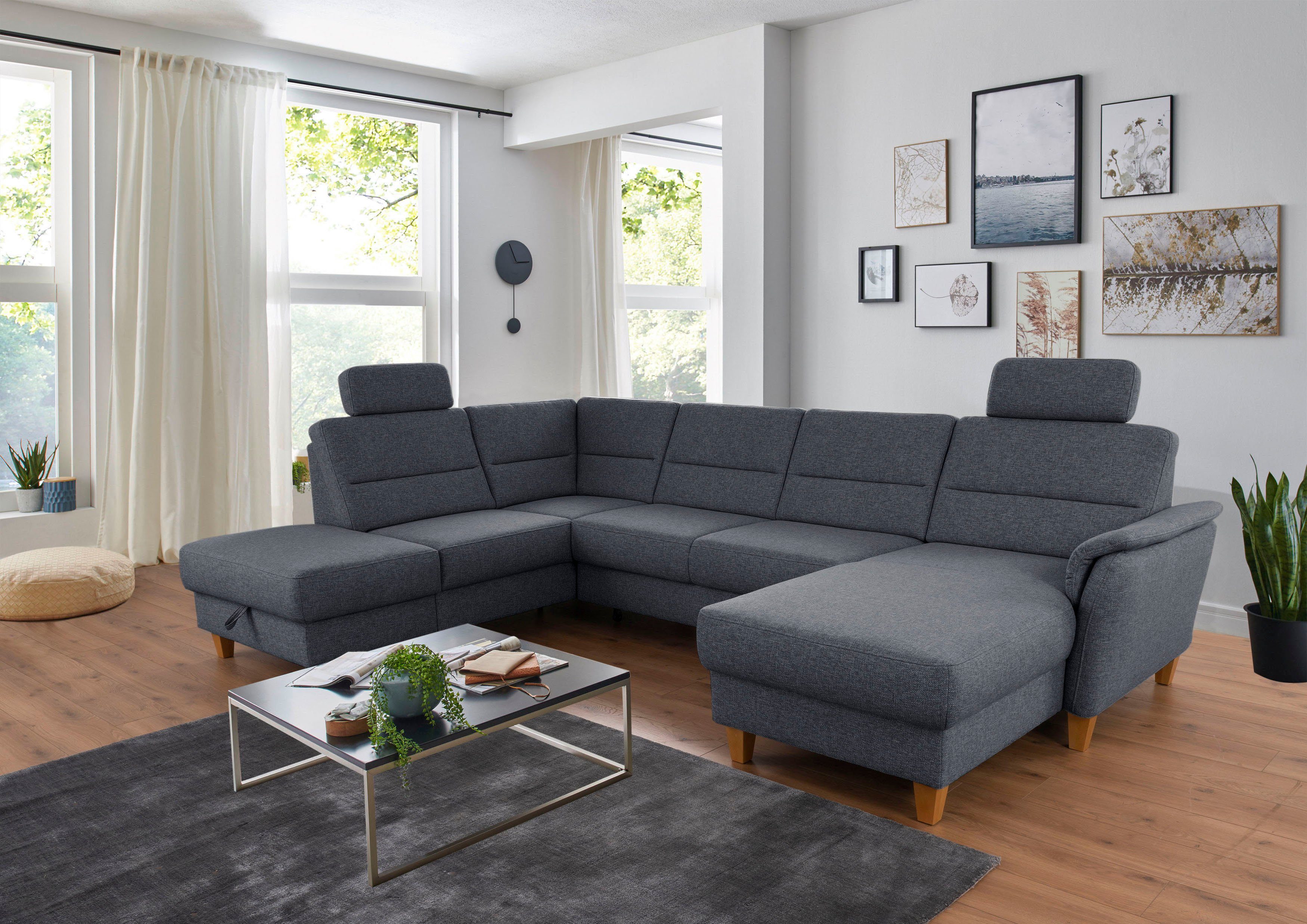 Home affaire Wohnlandschaft "Palmera U-Form, B: 308 cm" optional Bettfunkti günstig online kaufen
