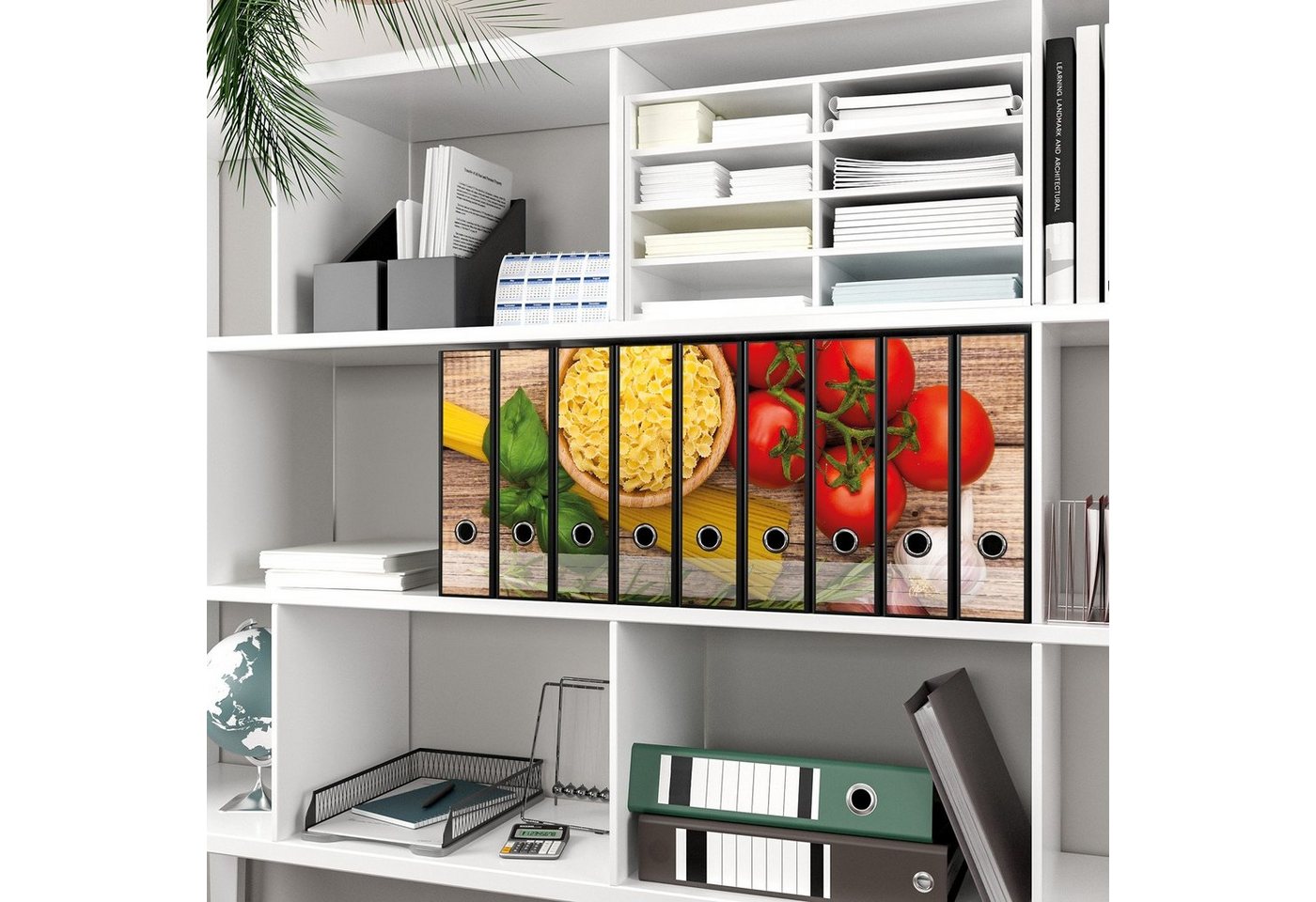 Thumbnail - Wallario Etiketten Spaghetti mit Tomaten, Knoblauch und Basilikum, Ordnerrücken-Sticker in verschiedenen Ausführungen
