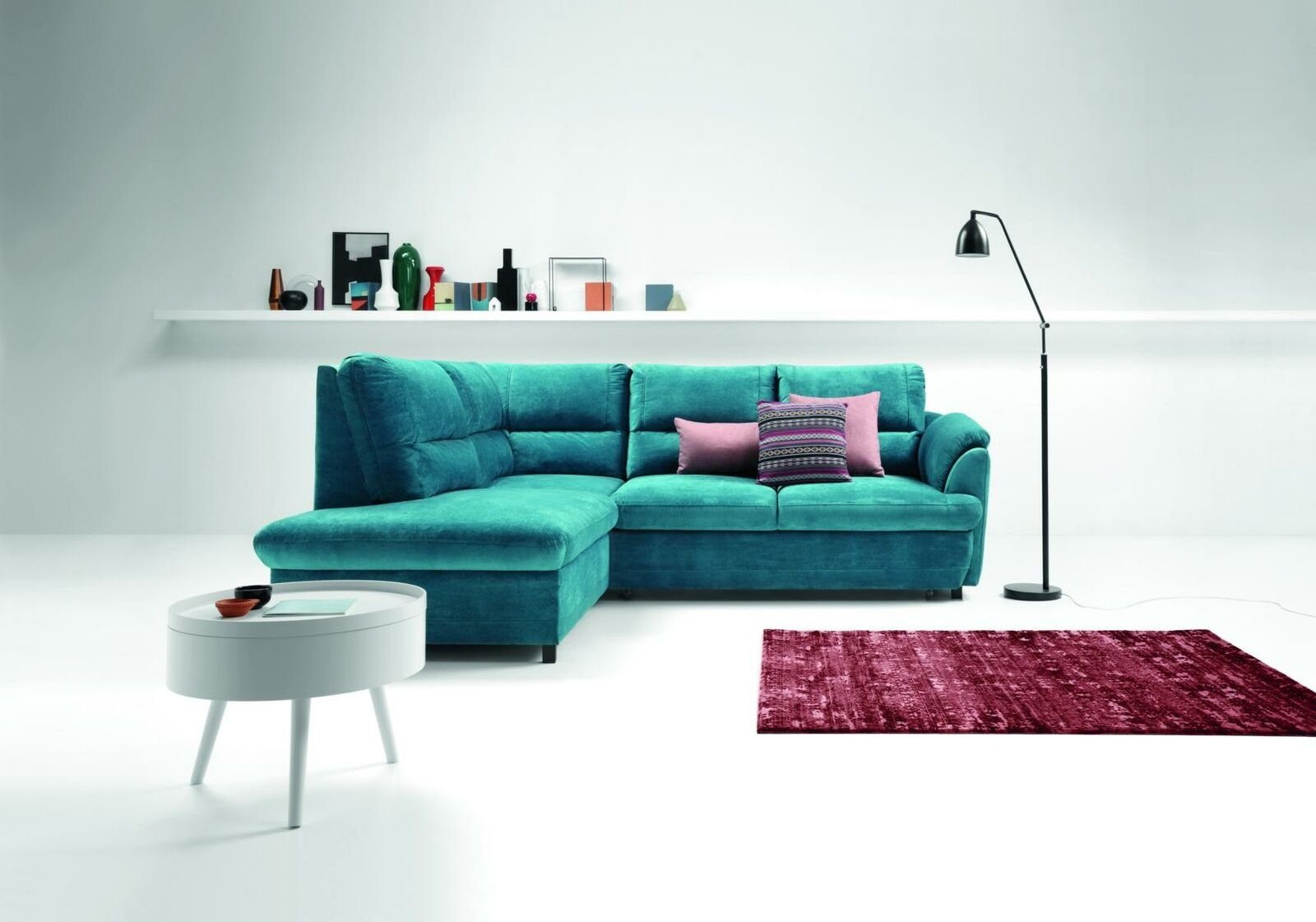 Design Ecksofa Moderne Stoff JVmoebel Ecksofa, Neu L-Form Bett Couchs Blau Couch Sofas