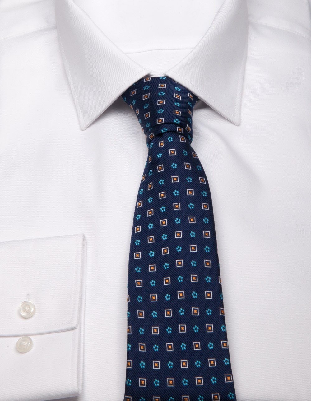 und Krawatte Breit BGENTS mit Italien Quadraten aus Seiden-Jacquard Blüten (8cm) Marineblau Krawatte