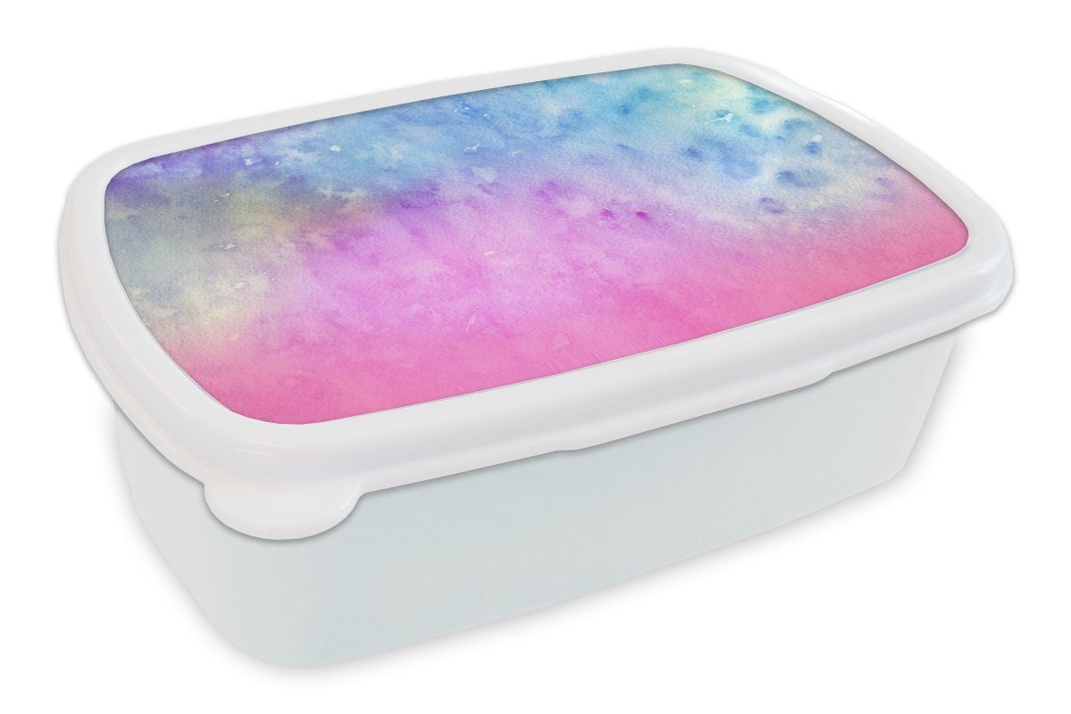 MuchoWow Lunchbox Aquarell - Rosa - Blau - Gelb, Kunststoff, (2-tlg), Brotbox für Kinder und Erwachsene, Brotdose, für Jungs und Mädchen weiß