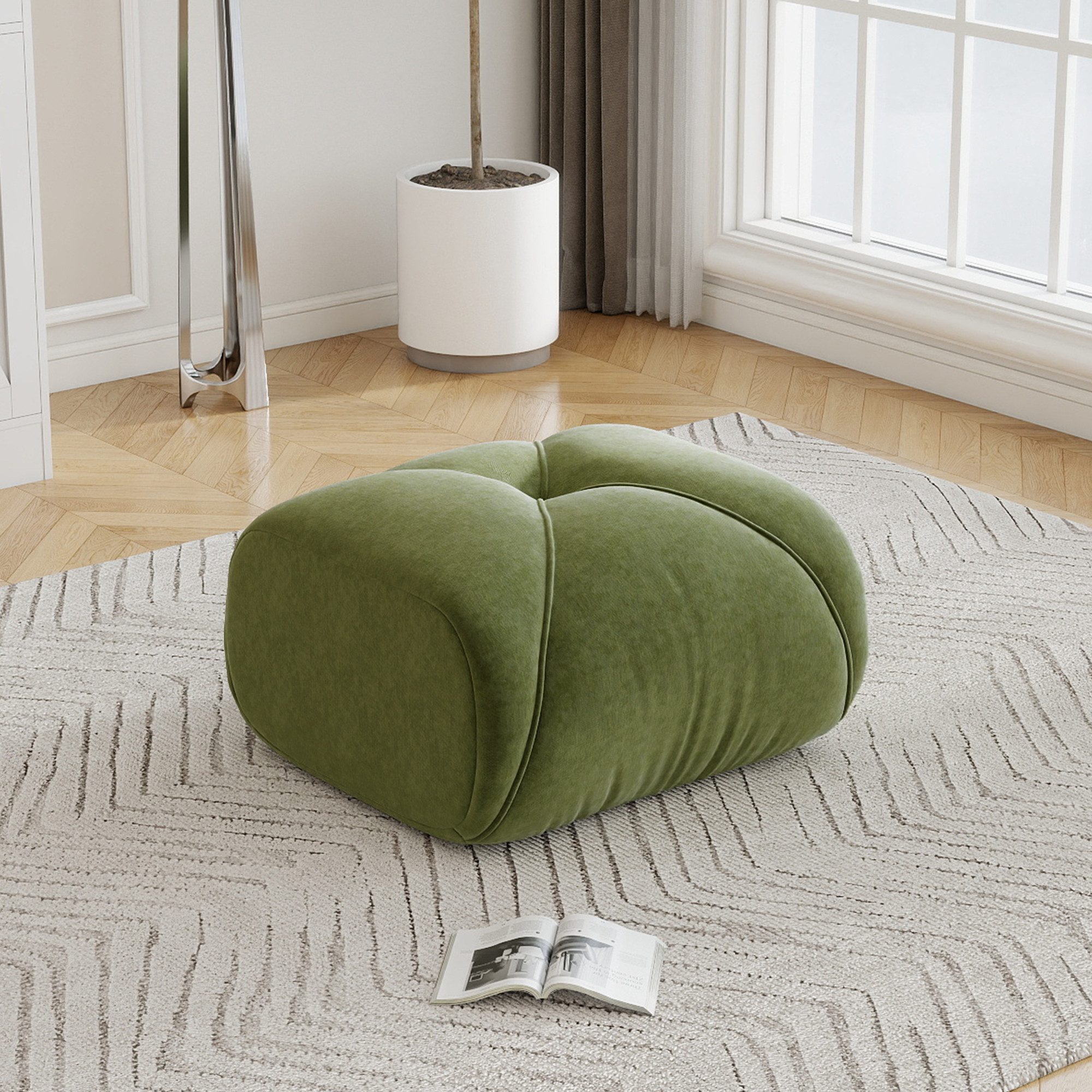 BlingBin Ottomane Fußhocker Sitzhocker Fußbank Polsterhocker aus Chenille, 1 Stück 1 Teile, bequemer Hocker für Wohnzimmer Schlafzimmer Vorzimmer