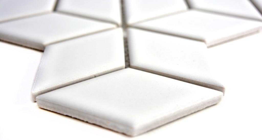 Mosani Mosaikfliesen Würfel Mosaik Fliese Keramik 3D weiß glänzend Wand