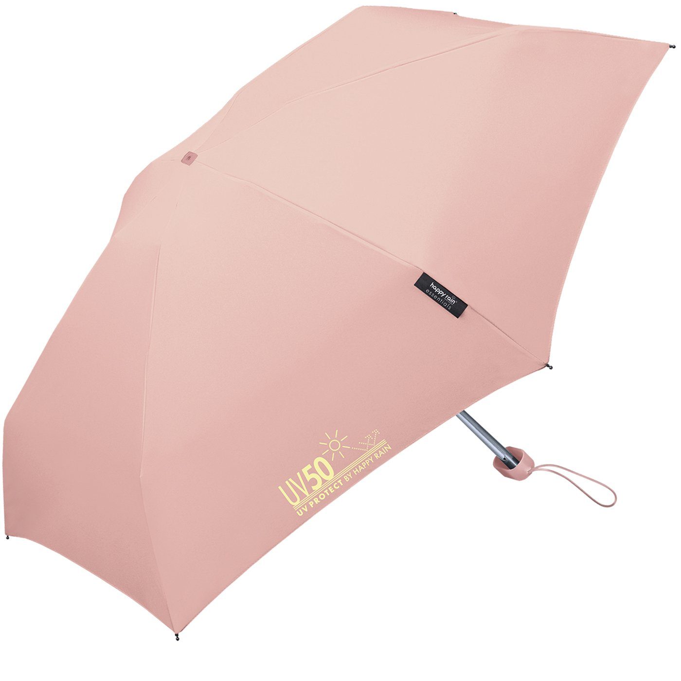 HAPPY RAIN Regen Flat apricot für mit Taschenregenschirm Mini schützt Sonnenschutz, - UV50 UV-Protect klein unterwegs Ultra und vor winzig Sonne