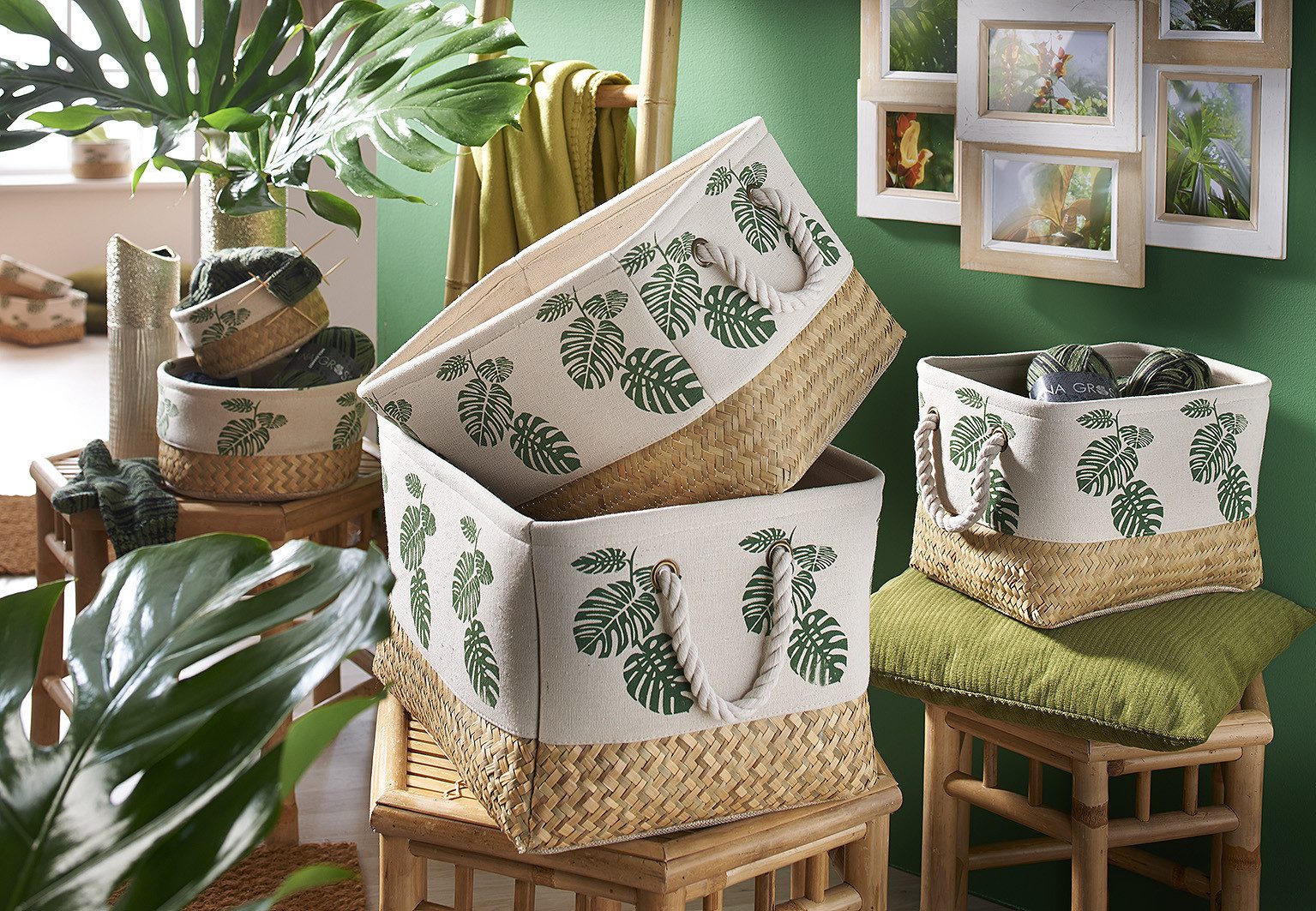 Kobolo Aufbewahrungskorb Dekoschale LEAF aus Seegras eckige Form 3-teilig ( günstig online kaufen