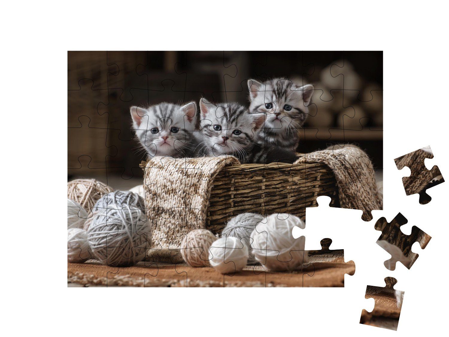 mit gestreifte Kleine puzzleYOU Katzen-Puzzles Puzzle Kätzchen puzzleYOU-Kollektionen 48 Garnknäueln, Puzzleteile,