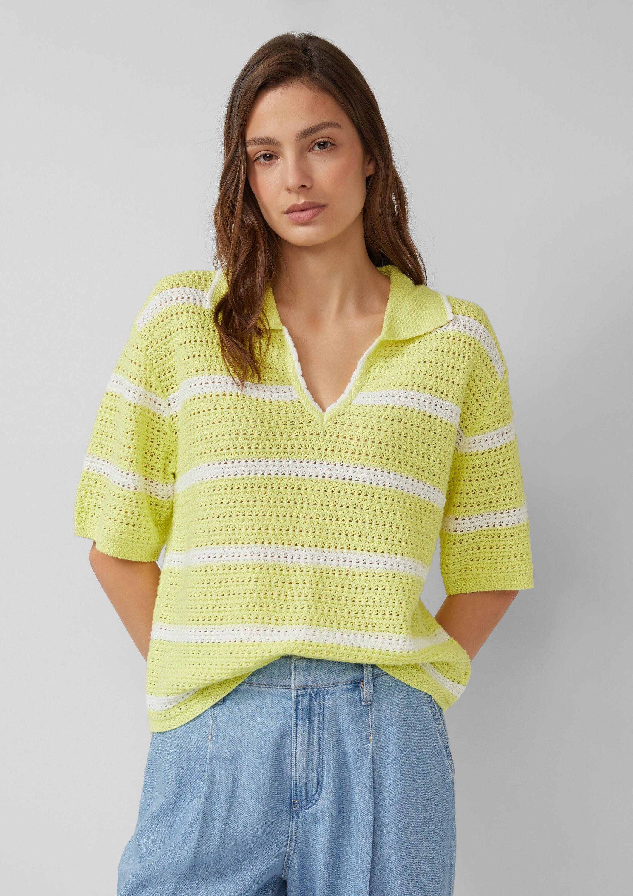 s.Oliver Kurzarmpullover Strickpullover Strickpolo mit V-Ausschnitt im Relaxed Fit