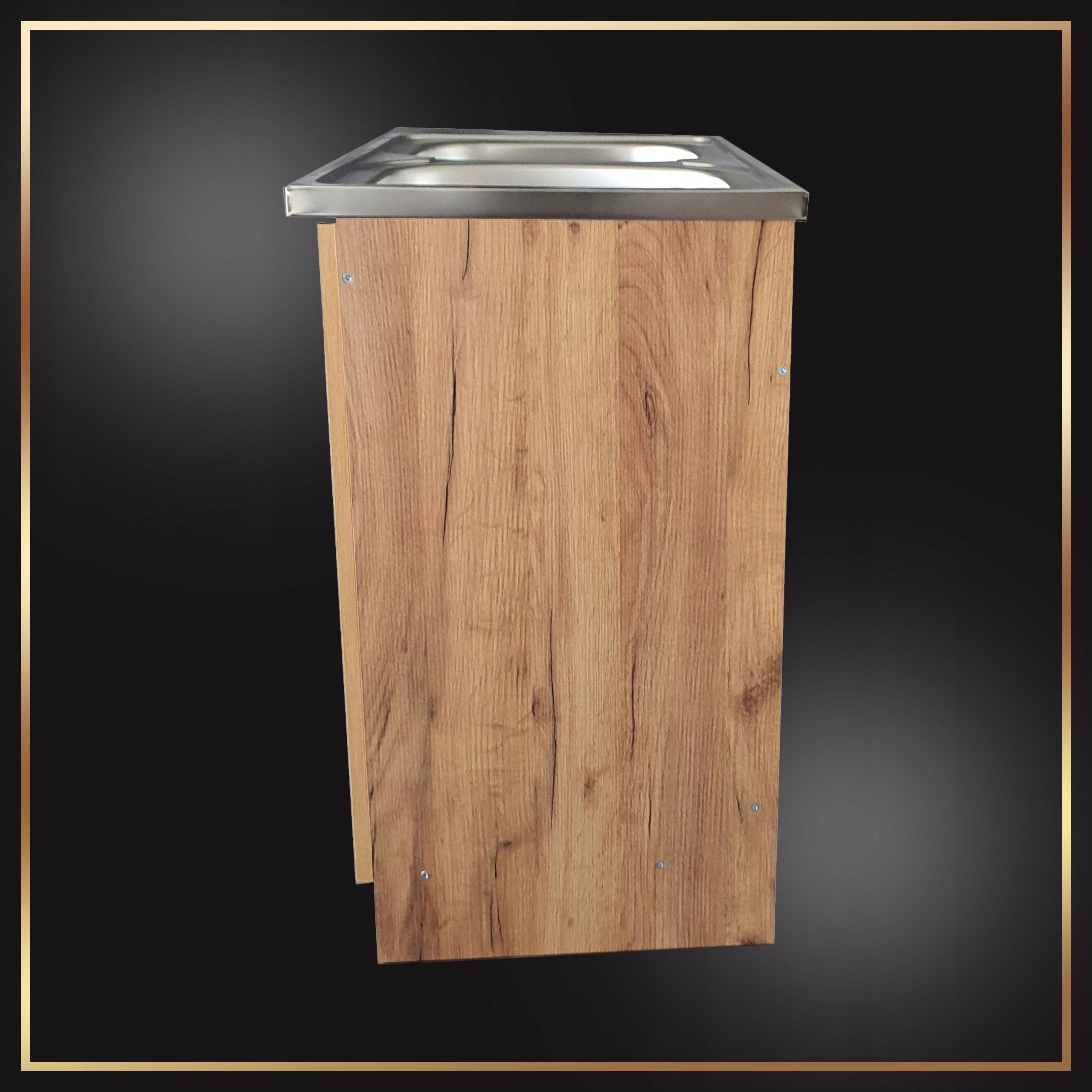 STAMAR Spülenschrank Küchenschrank 80cm Goldene Eiche Spüle 2 Kammer Dreharmatur Chrom XXL Standschrank 49cm Tiefe Edelstahl Doppelspüle Geschirrspüler Komplett – Bild 5 von 5